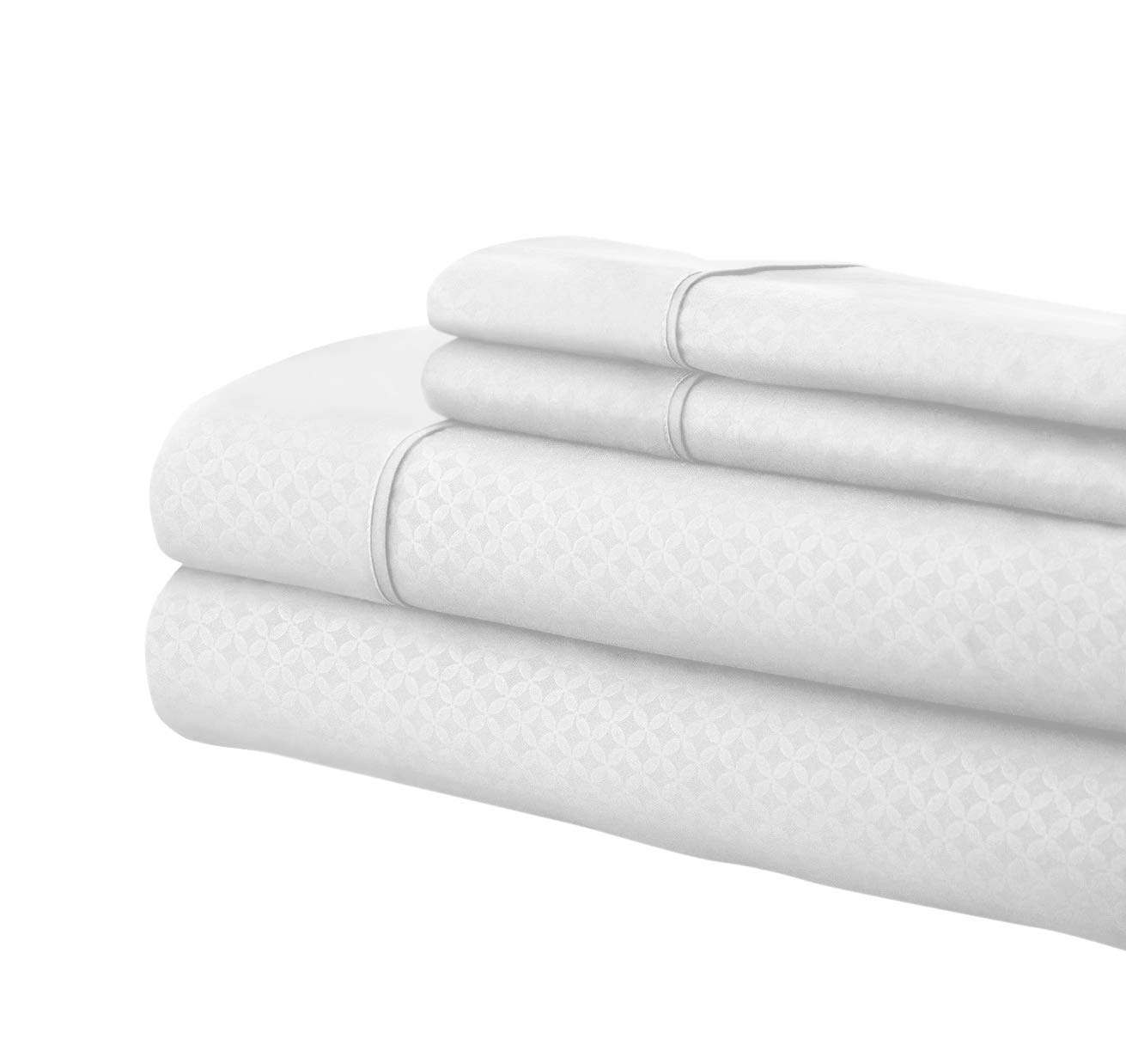 Home Sweet Home Dreams Inc Pentagon Collection 1800 Series Wrinkle Resistant Embossed Queen Size Sheet Set - 4 Piece Luxury Bedding Set with Deep Pockets (White) for Hotel, Guest Room & Master Bedroom
