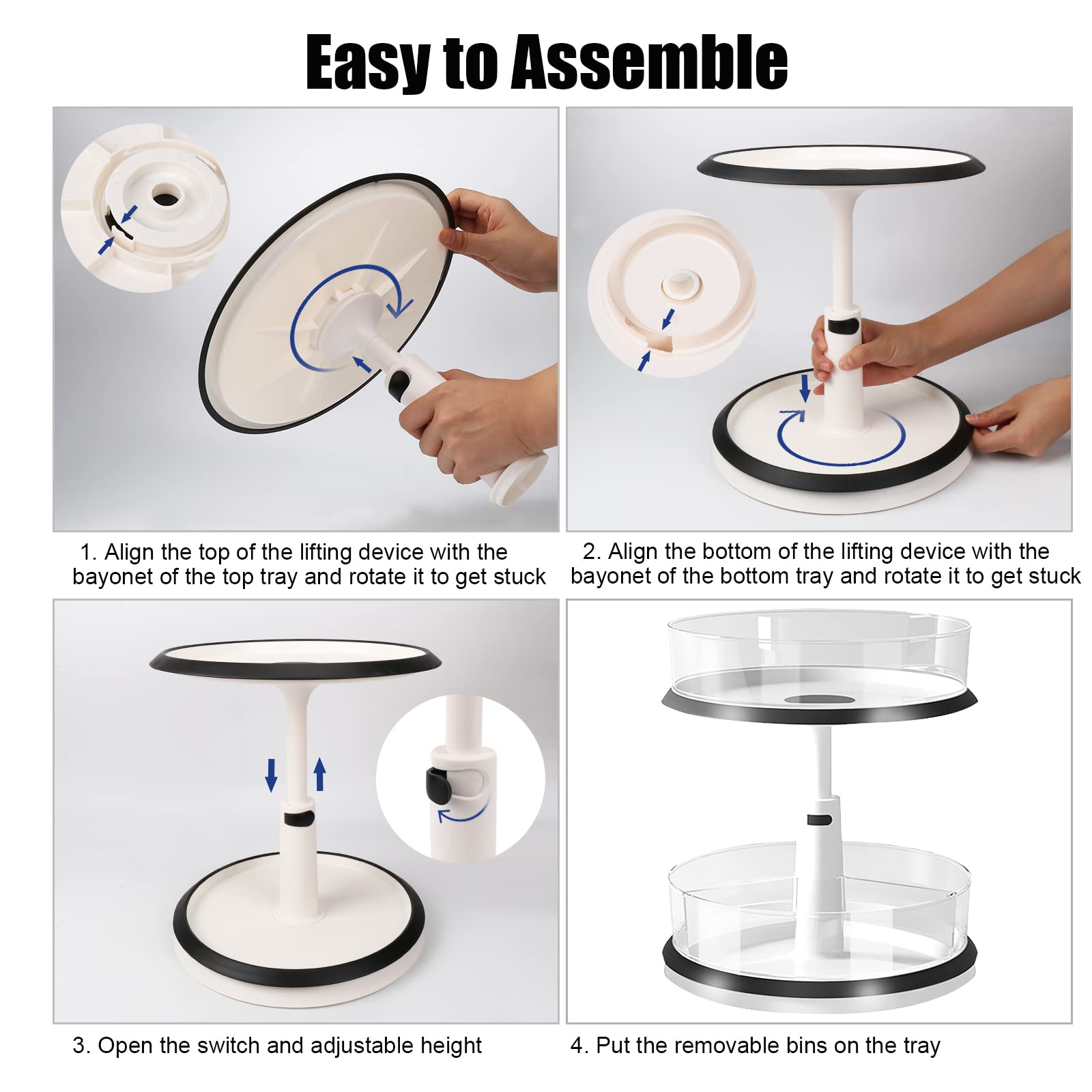 2-Tier Turntable Organizer - 11 Inch Height Adjustable Rotating Spice Rack with Non-Slip Base for Kitchen Countertop, Bathroom, Makeup Storage | Space-Saving Cabinet Organizer for Pantry, Vanity & Office Supplies