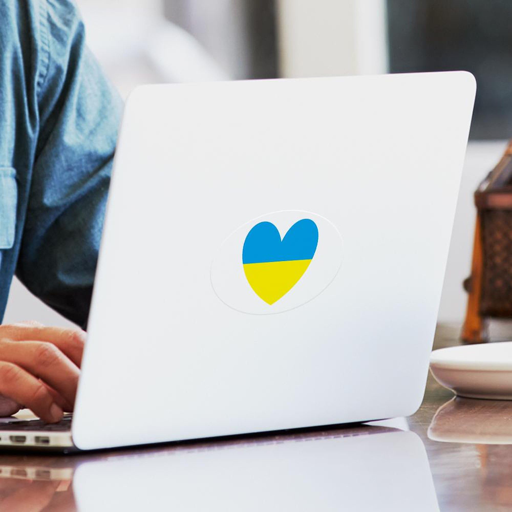 I Stand with Ukraine Heart Sticker - Oval Car Bumper Decal for Cars, Laptops & Windows | Show Support with Ukrainian Flag Design