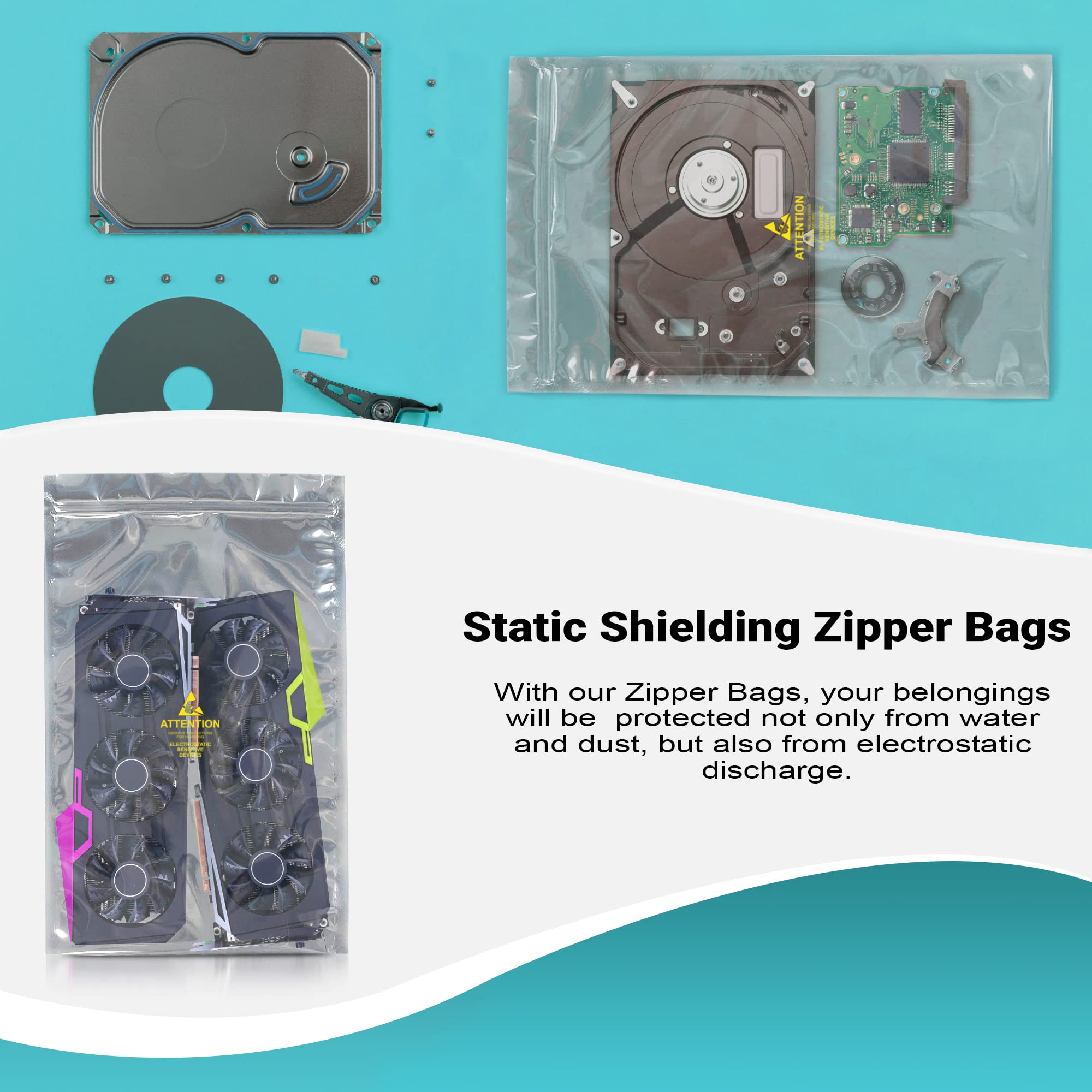APQ 200-Pack 16x24 Grey Static Shielding Zipper Bags | ESD Protection for Electronics | Seal Top Closure | Transparent Anti-Static Bags for Sensitive Components - Perfect for PCB Storage & Electronic Parts Protection