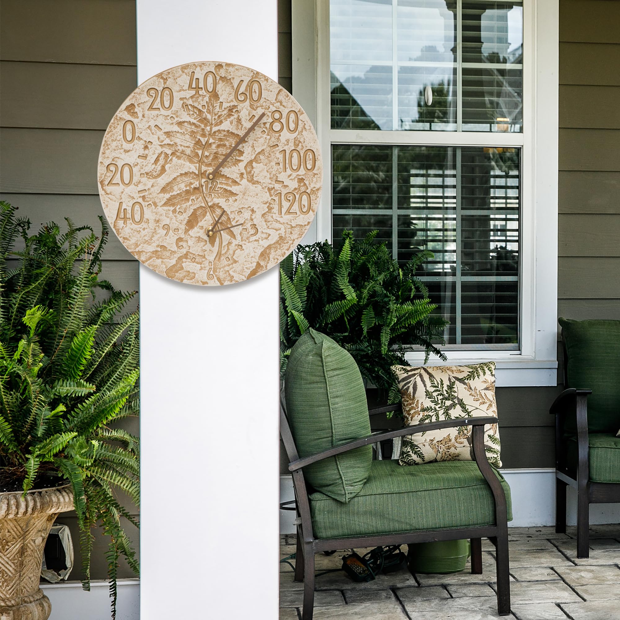 Whitehall Products 01587 Fossil Sumac Outdoor Thermometer & Clock Combo - Perfect for Garden, Patio, and Home Decor