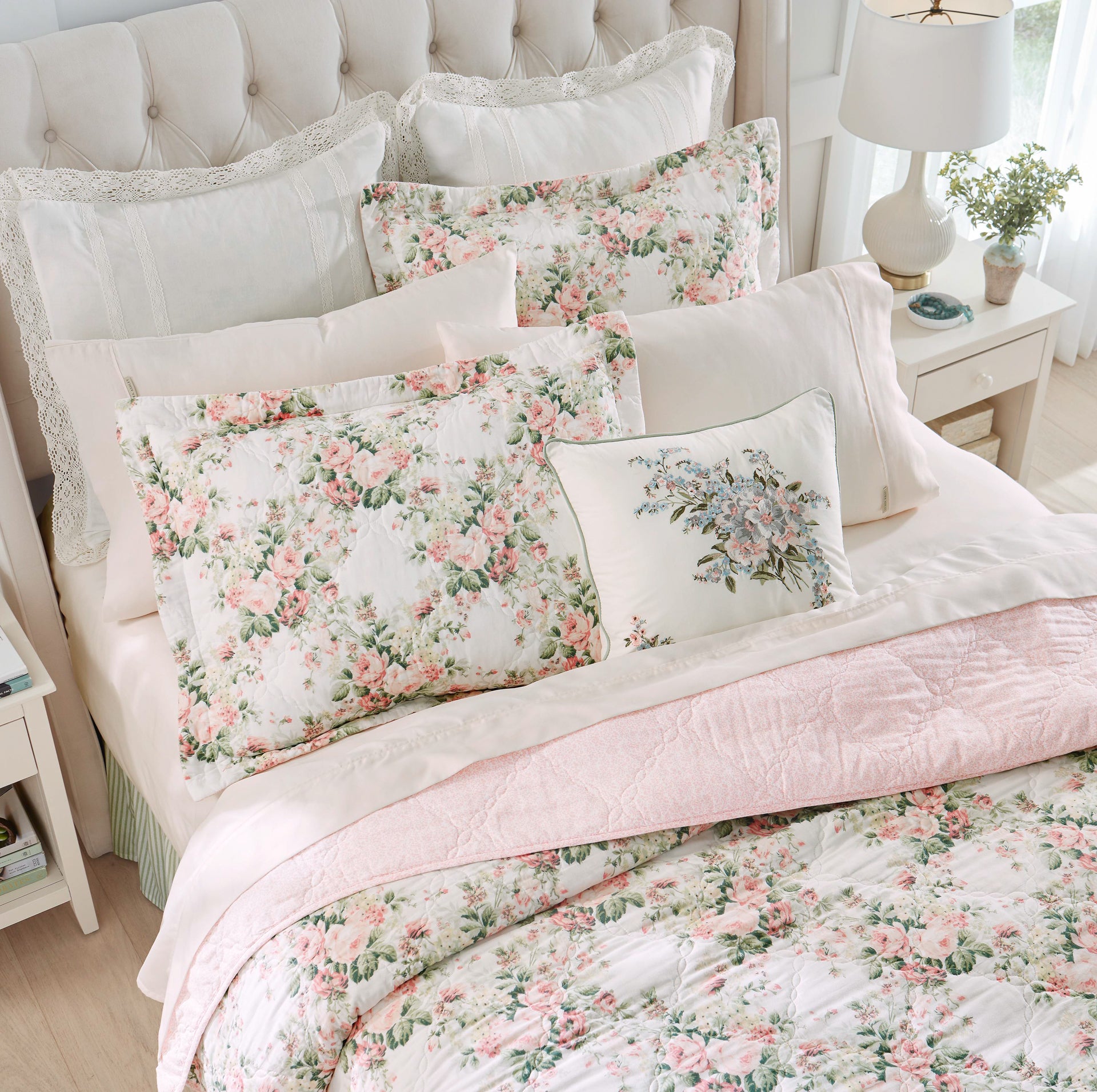 Laura Ashley Joyce Peach Bellini Coverlet Set - Soft & Elegant Bedding for Master Bedroom & Guest Room Decor