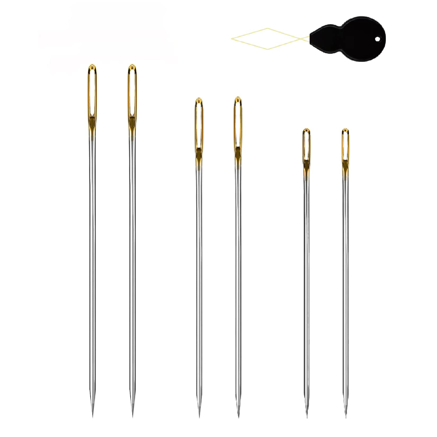 6PCS Large Eye Sewing Needles Set - 3 Sizes (5.7cm/6.4cm/7.0cm) for Hand Sewing & Embroidery | Includes Threader | Perfect for Quilting, Cross Stitch & Fabric Crafts