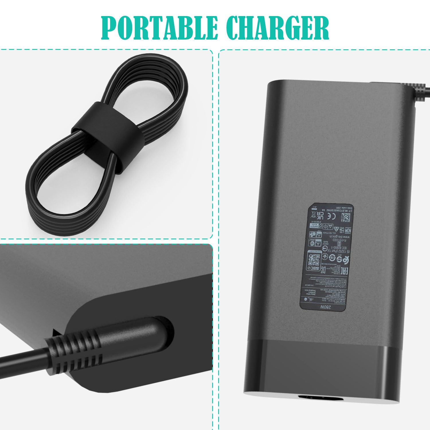 280W 20V 14A AC Power Adapter Charger for HP OMEN & ZBook Fury G9 Gaming Laptops - Compatible with TPN-LA27, TPN-CA26, A280A011P, PA-1281-08HT, M94073-001, M94073-002, M95376-001 Models - Perfect for Gaming, Work & Travel Power Supply