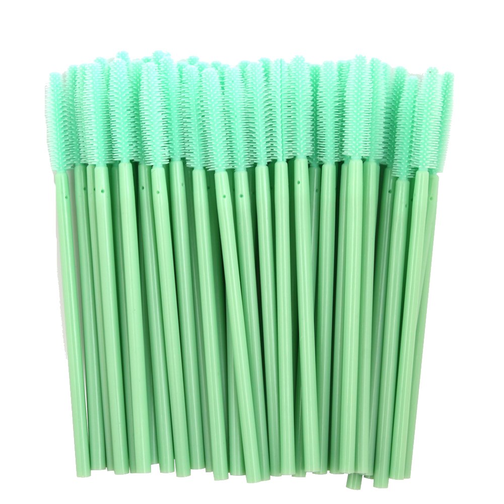 KOLIGHT 100pcs Colorful Disposable Mascara Brushes - Silicone Head Wands for Professional Makeup Application - Perfect for Salons, Makeup Artists & Personal Use (Green)