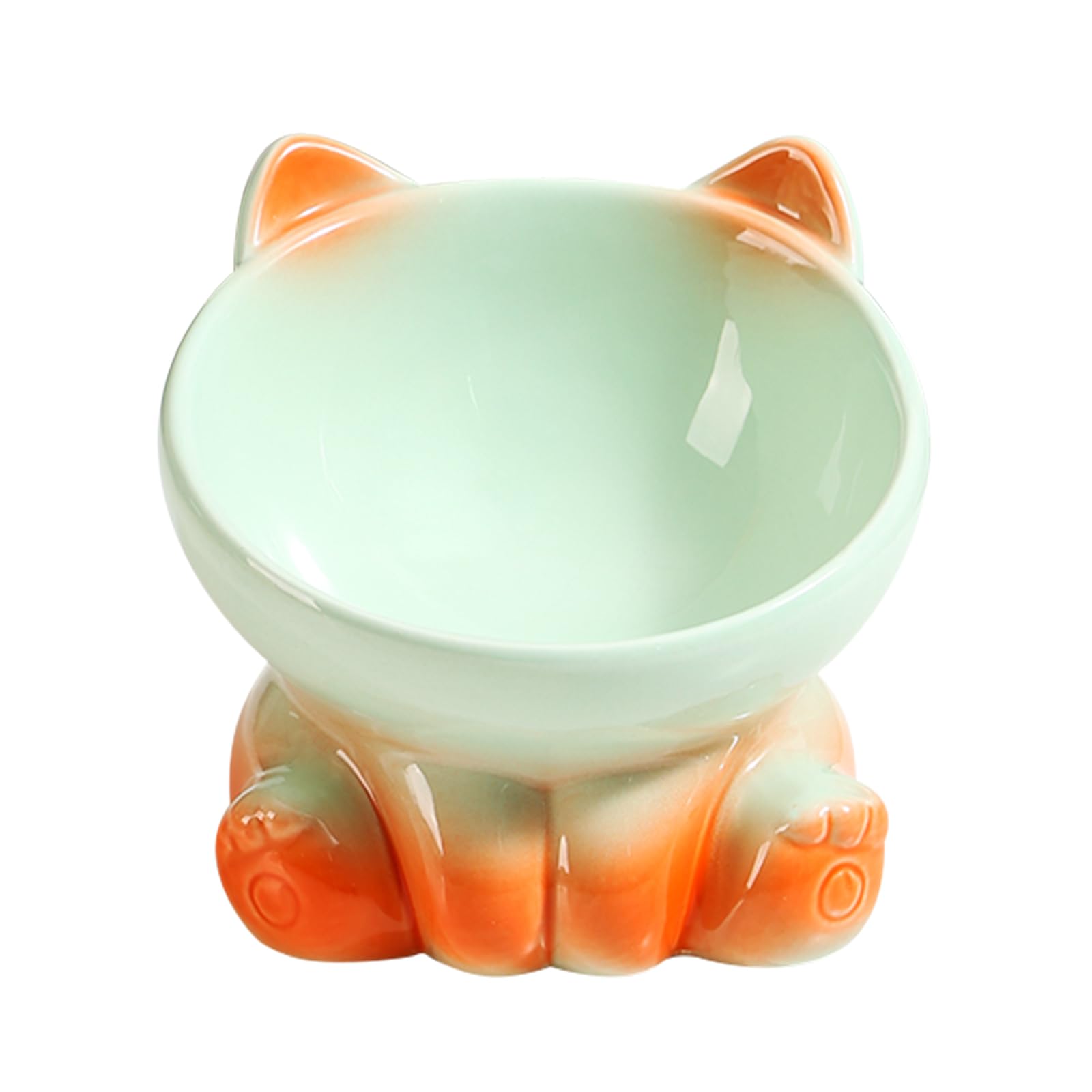 Premium Raised Cat Bowls for Indoor Cats - Whisker-Friendly Tilted Ceramic Cat Food Dish with Gradient Colors (Orange/Green) - Perfect for All Ages, Reduces Neck Strain & Messy Eating - Ideal for Small Spaces, Kitchen Countertops or Next to Cat Beds