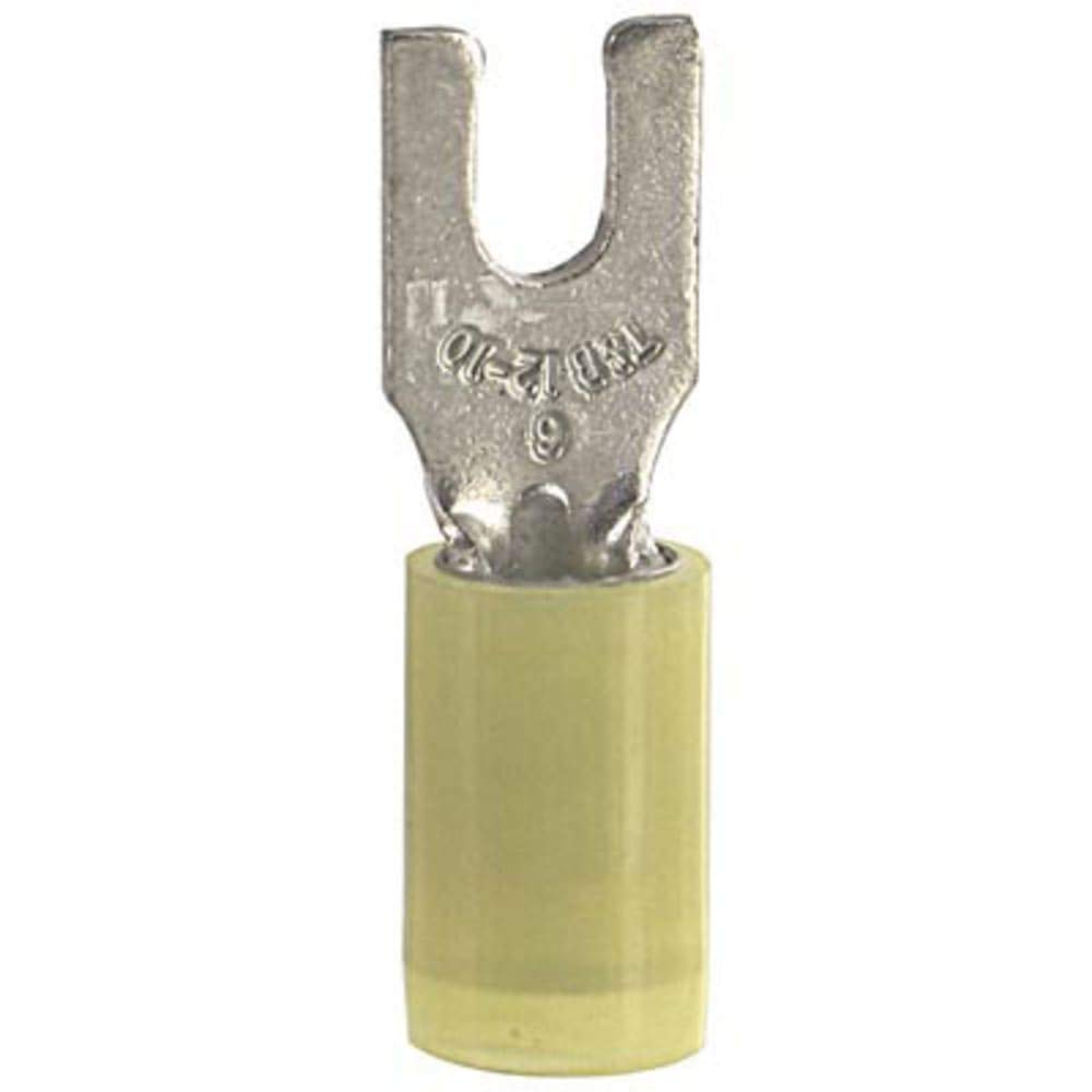 12 to 10 AWG Copper Fork Terminal with Tin Plating and Nylon Insulation - 0.210 in. Max Size #6 - Ideal for Automotive, Marine, and Electrical Wiring Applications