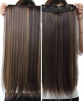 Prayati Golden Hair Extensions for Women - 5 Clip Black Matte Finish Hair Extensions for Instant Length & Volume | Perfect for Parties, Weddings & Everyday Styling