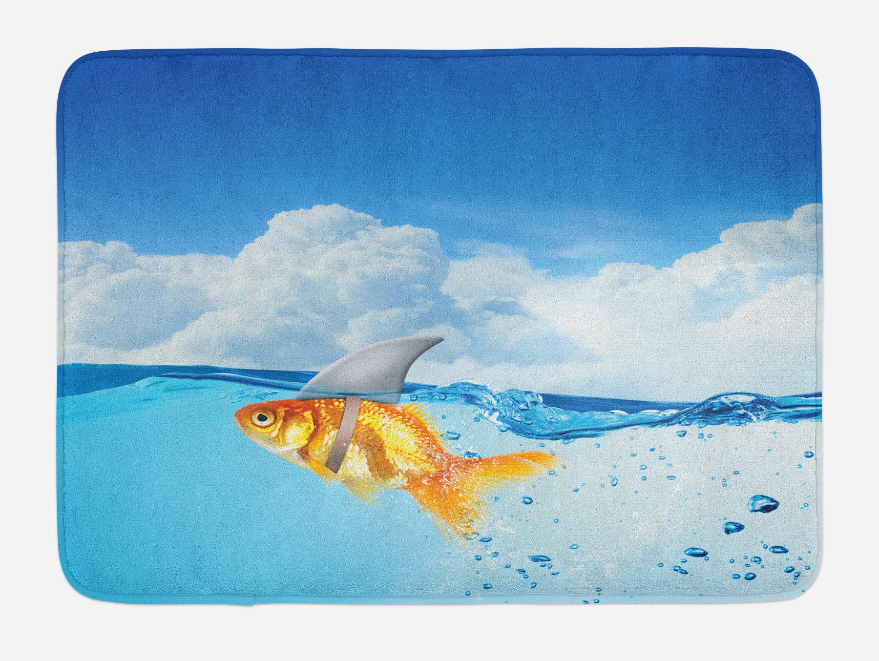 Ambesonne Non-Slip Shark Bath Mat - Funny Goldfish & Mammal Fin Design, Plush Bathroom Decor, 30.2 x 20 Inches, Blue & Orange - Perfect for Kids' Bathrooms, Beach House Decor, or Shark-Themed Gifts