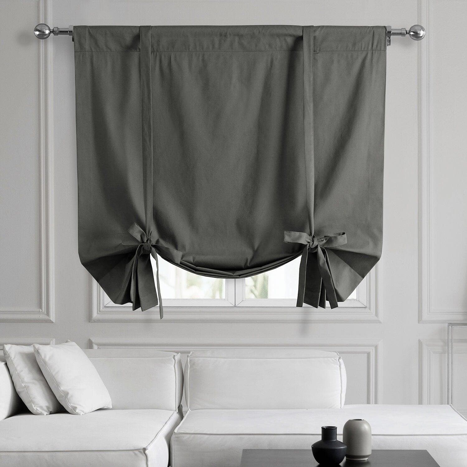 Millstone Grey Solid Cotton Blackout Tie-Up Window Shade - Perfect for Bedrooms, Nurseries & Home Offices
