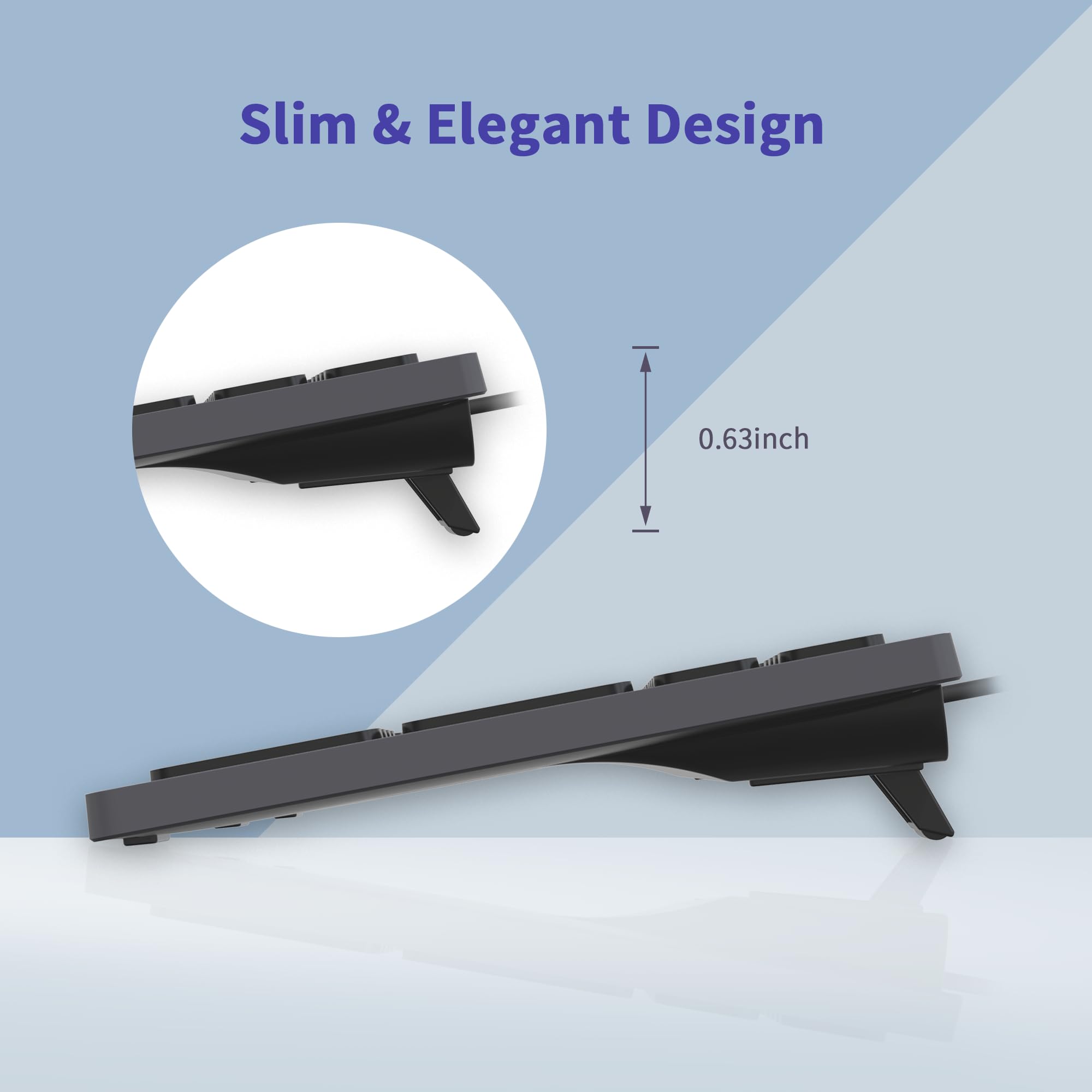 Slim USB Keyboard for Mac & Windows - Space Gray | Office & Gaming Use