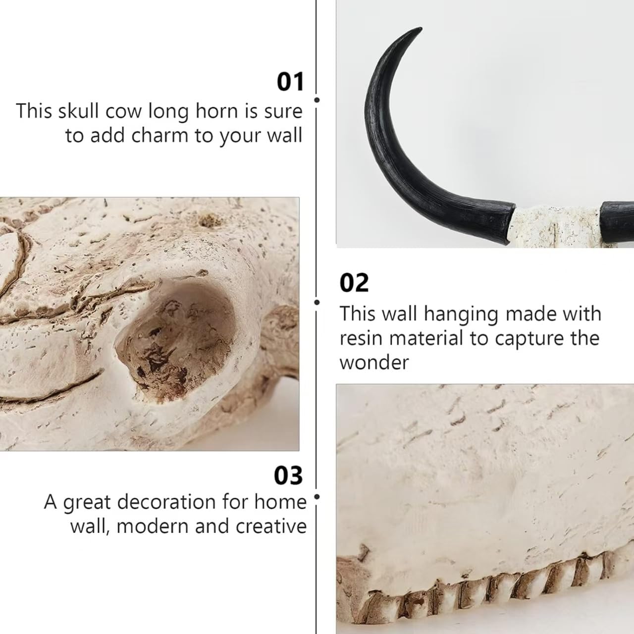 20-Inch Longhorn Skull Wall Sculpture - Handmade Faux Taxidermy Cow Skull Decor - Western & Farmhouse Wall Art for Southwestern Home Decor (Black) | Perfect for Ranch, Cabin, or Southwestern Style Living Rooms