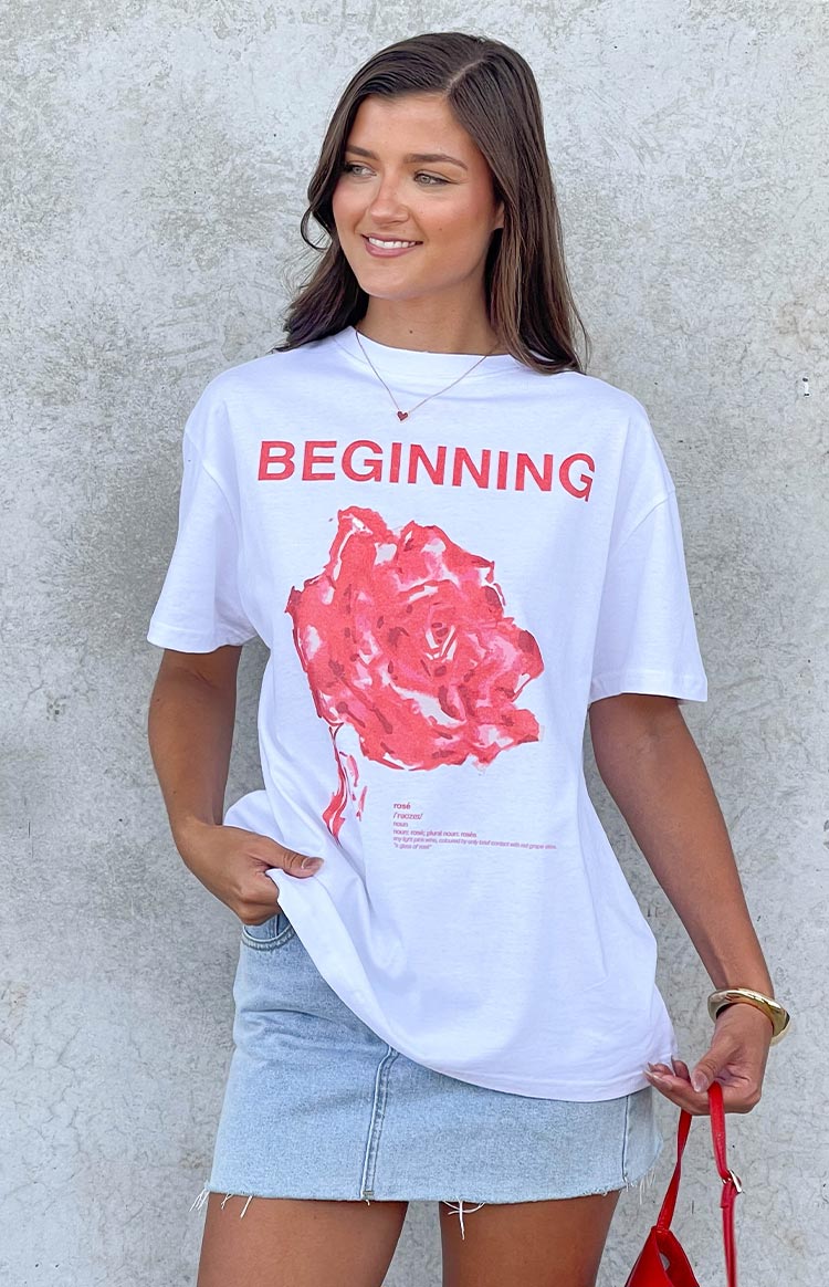 Beginning Rose White Tee - Soft Cotton Women's T-Shirt for Casual Wear & Everyday Outfits | Trendy Basic Top for Spring & Summer