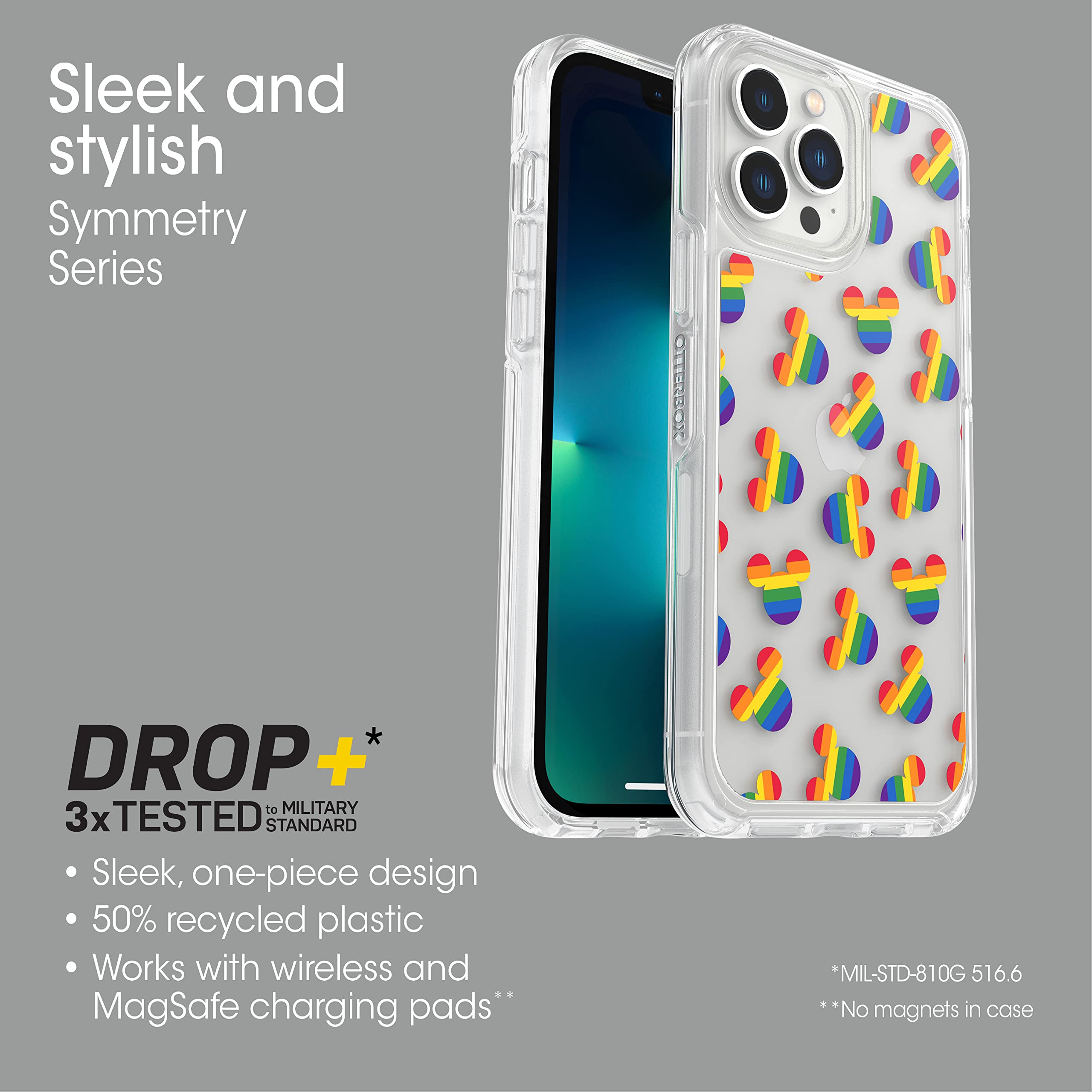 OtterBox Symmetry Series Case for iPhone 12 Pro Max & iPhone 13 Pro Max - Mickey Pride Design | Slim Protective Cover with Wireless Charging | Raised Edges for Camera & Screen Protection | Perfect for Everyday Use, Travel & Outdoor Activities