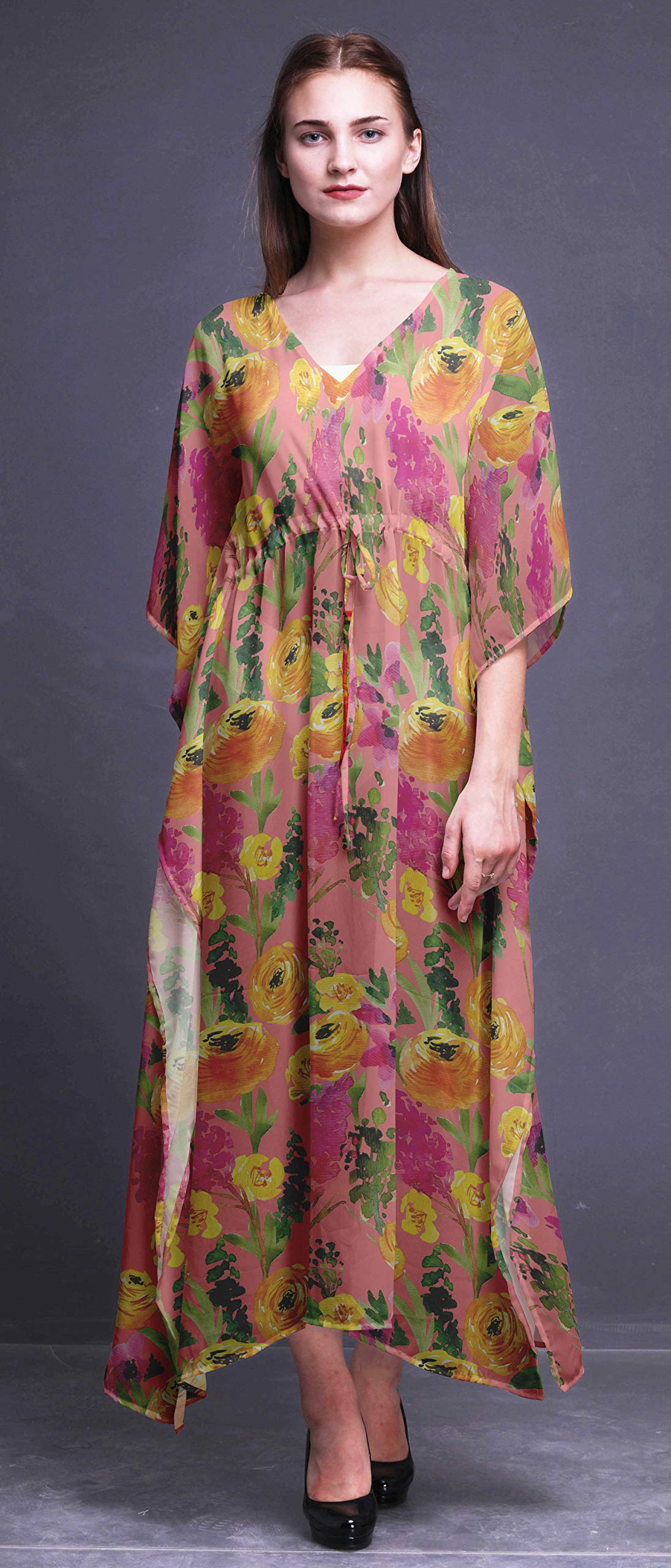 Bimba Beach Kaftan - Women's Flowy Maxi Dress Bikini Cover Up | Long Summer Kimono Caftan for Pool, Beach Vacation & Boho Outfits