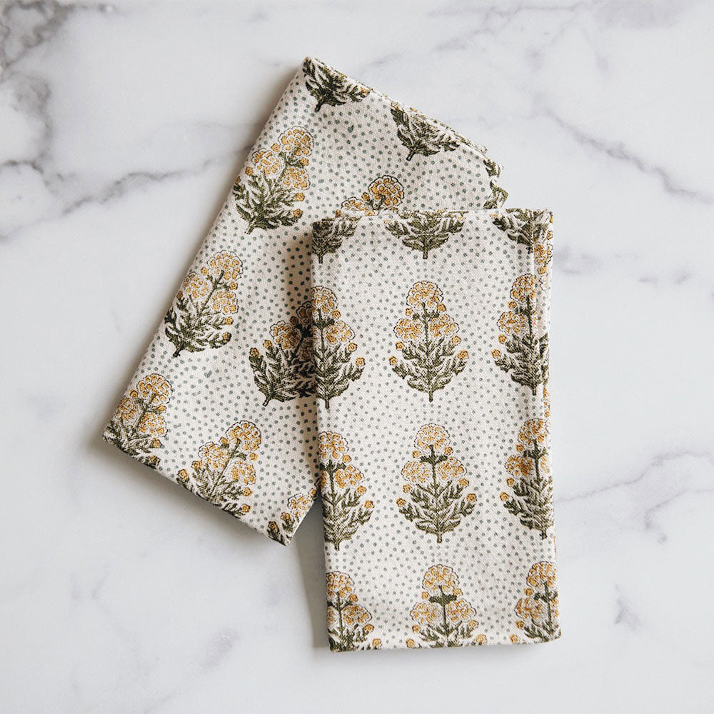 Hand Block Printed Floral Napkins Set - Premium Cotton Poppy Design - Perfect for Dinner Parties, Weddings & Home Decor