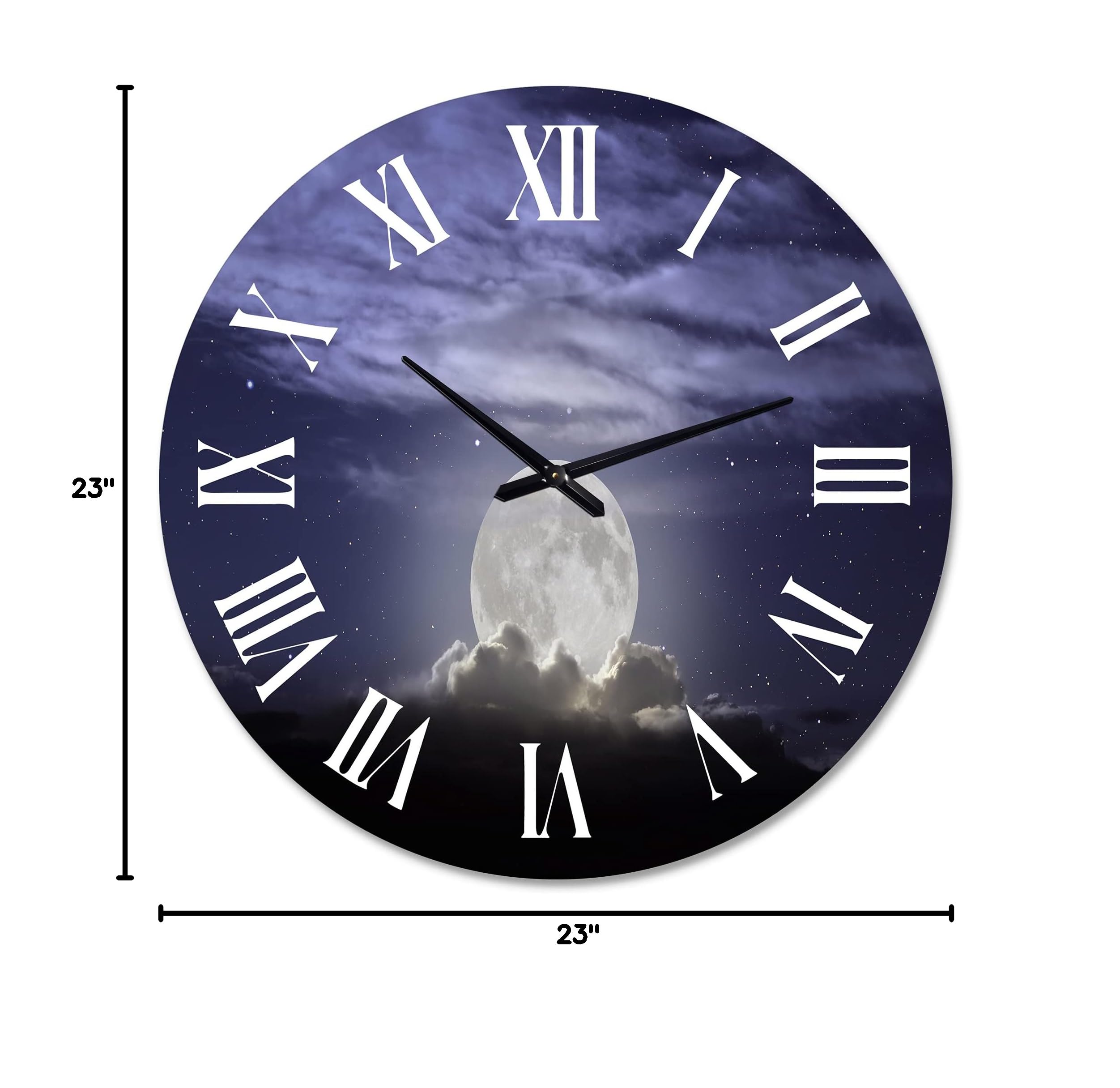 DesignQ Nautical Coastal Wall Clock - 'Full Moon Rising in Cloudy Night' Large Nature-Themed Clock for Kitchen, Living Room & Office Decor | Perfect for Beach House, Coastal & Home Interior Design
