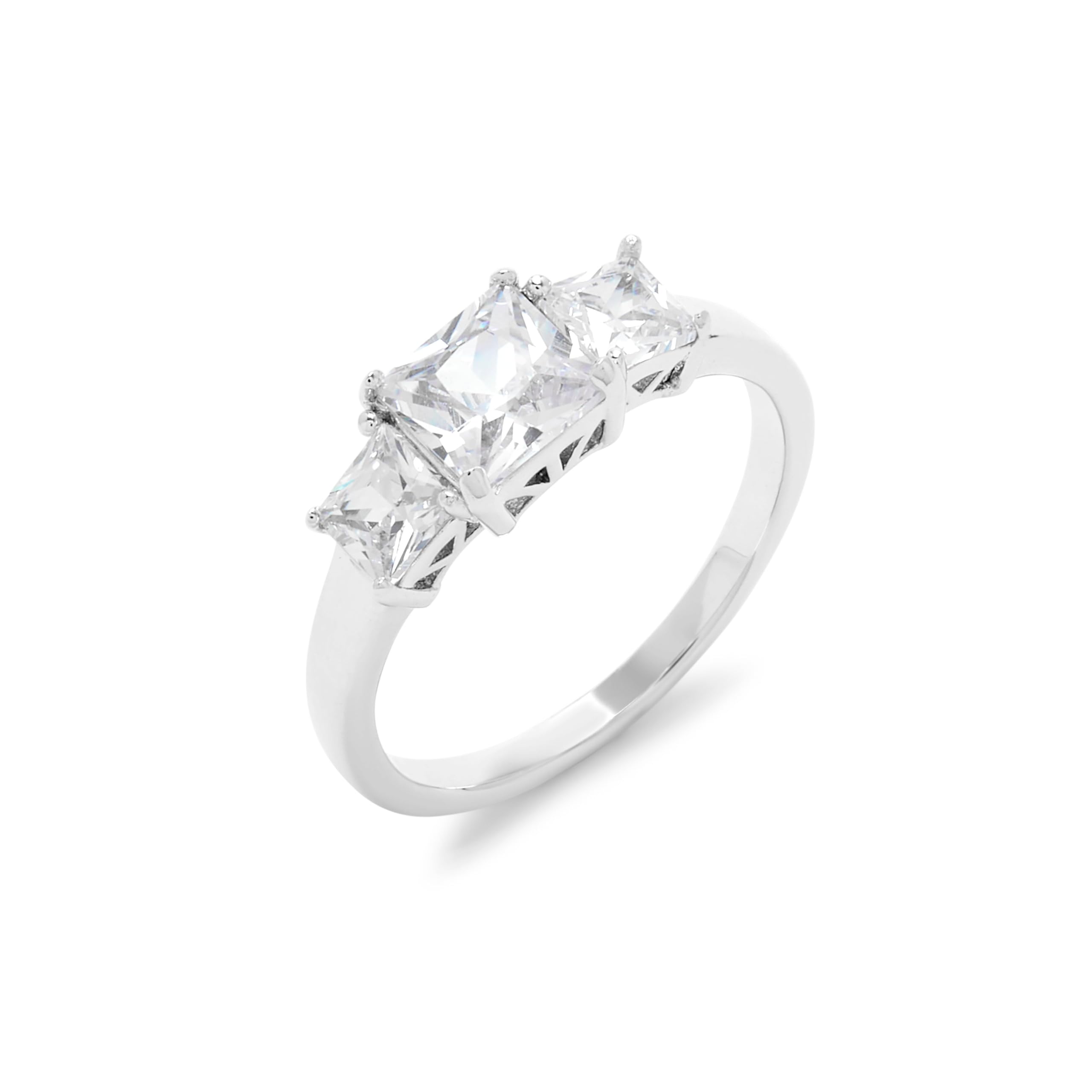 EVE'S ADDICTION Past Present Future 3-Stone Simulated Princess Cut CZ Anniversary Ring - Elegant Gift for Mom, Wife, Anniversary, Valentine's Day - Perfect for Weddings, Engagements & Special Occasions