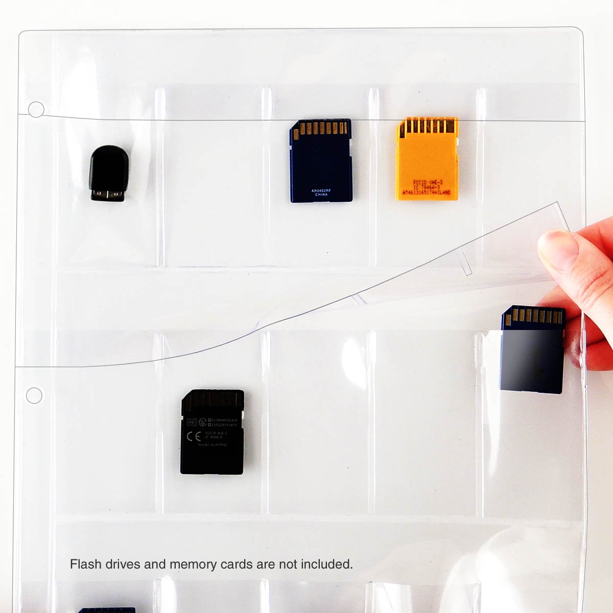 STORE SMART Plastic Pages for Memory Cards & Flash Drives - Top Load with Flaps, 3-Ring Binder Compatible (50-Pack RSL182F-50) - Perfect for Organizing SD Cards, USB Drives & Small Electronics in Offices, Schools & Home Storage