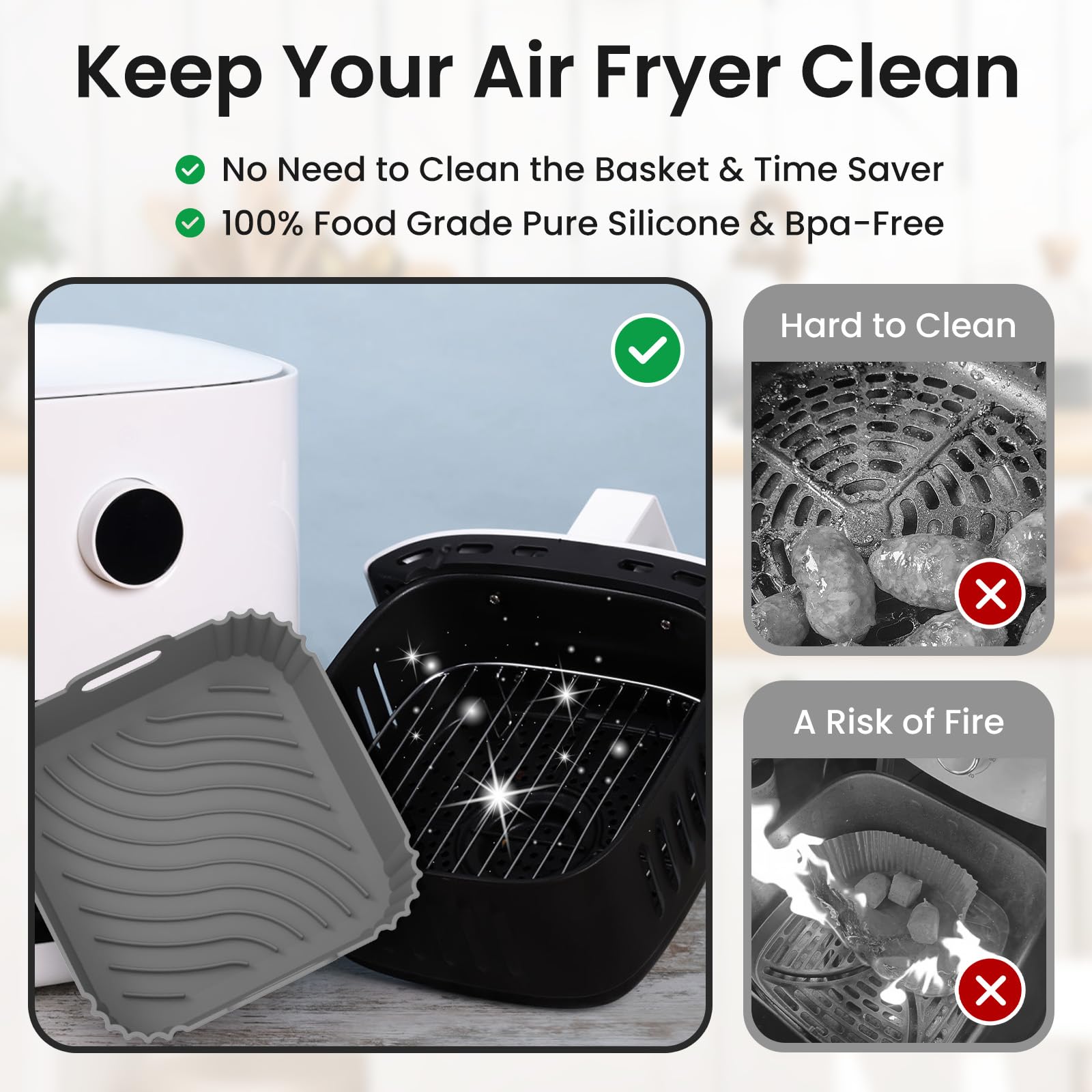 Redfly 2 Pack Reusable Square Silicone Air Fryer Liners for 4-5.5QT & 5-8.5QT Air Fryers - Non-Stick Baking Accessories Replacement for Parchment Paper - Perfect for Roasting, Frying & Healthy Cooking