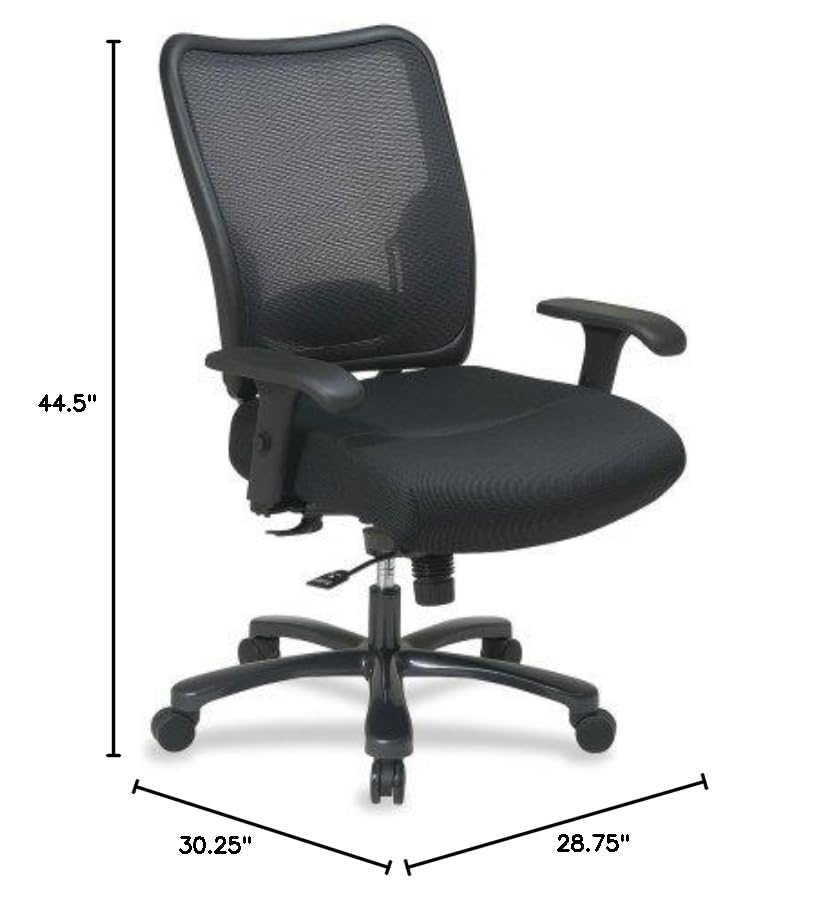 Office Star Executive Mesh Big & Tall Chair - Ergonomic Air Grid Back Support, 30.25x28.75x44.5 Inches, Black - Perfect for Home Office & Corporate Workspaces