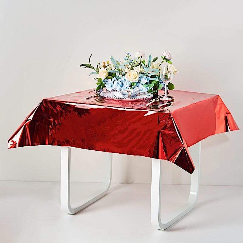 50 x 50 Inch Silver Metallic Disposable Plastic Tablecloths - Perfect for Parties, Weddings, and Events - Waterproof & Wrinkle-Free