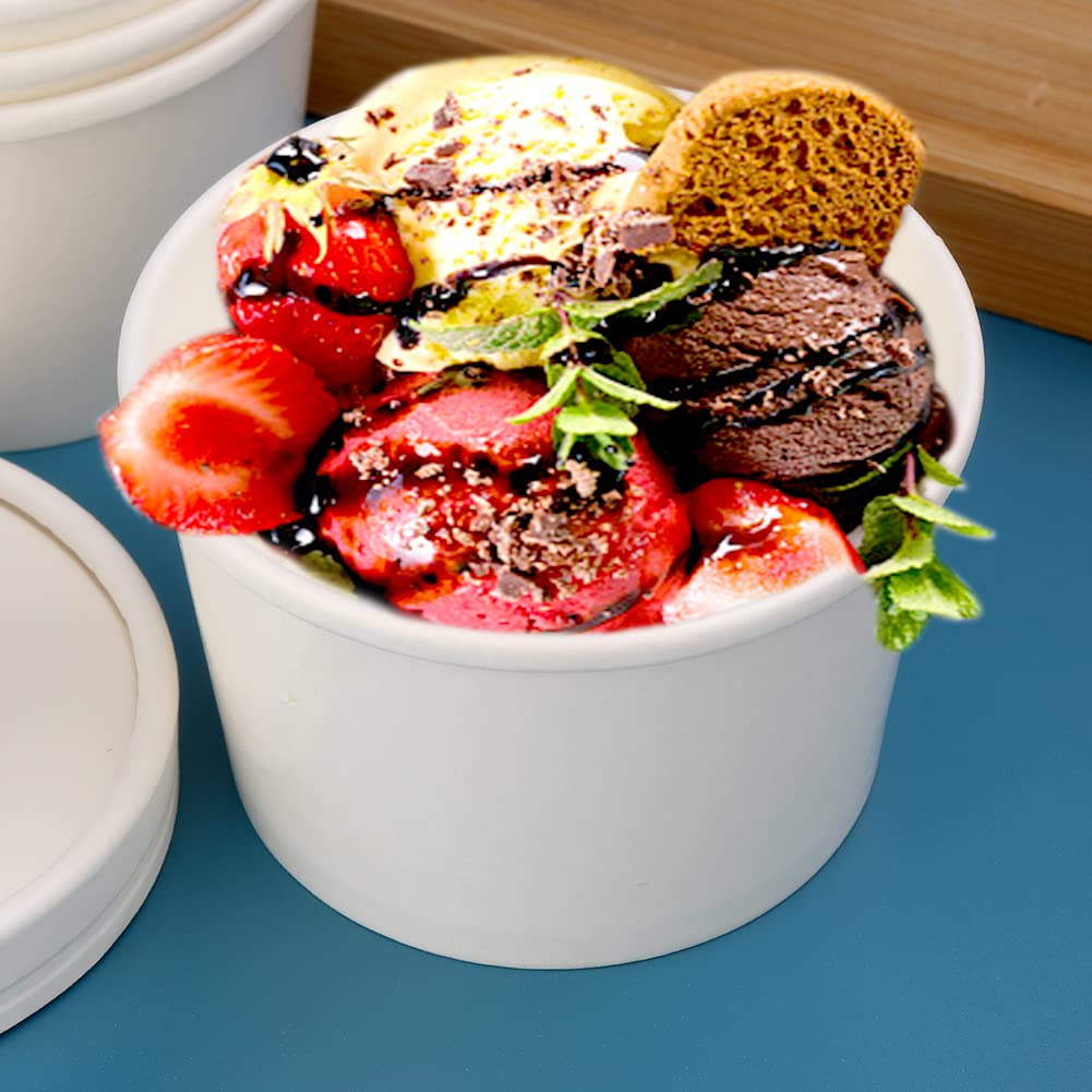 8 oz 50 Pack Disposable White Paper Soup Containers with Lids - Leak Proof Food Storage Cups for Restaurants, Takeout, Ice Cream & Hot Beverages - Perfect for To-Go Lunches, Catering Events and Food Delivery Services