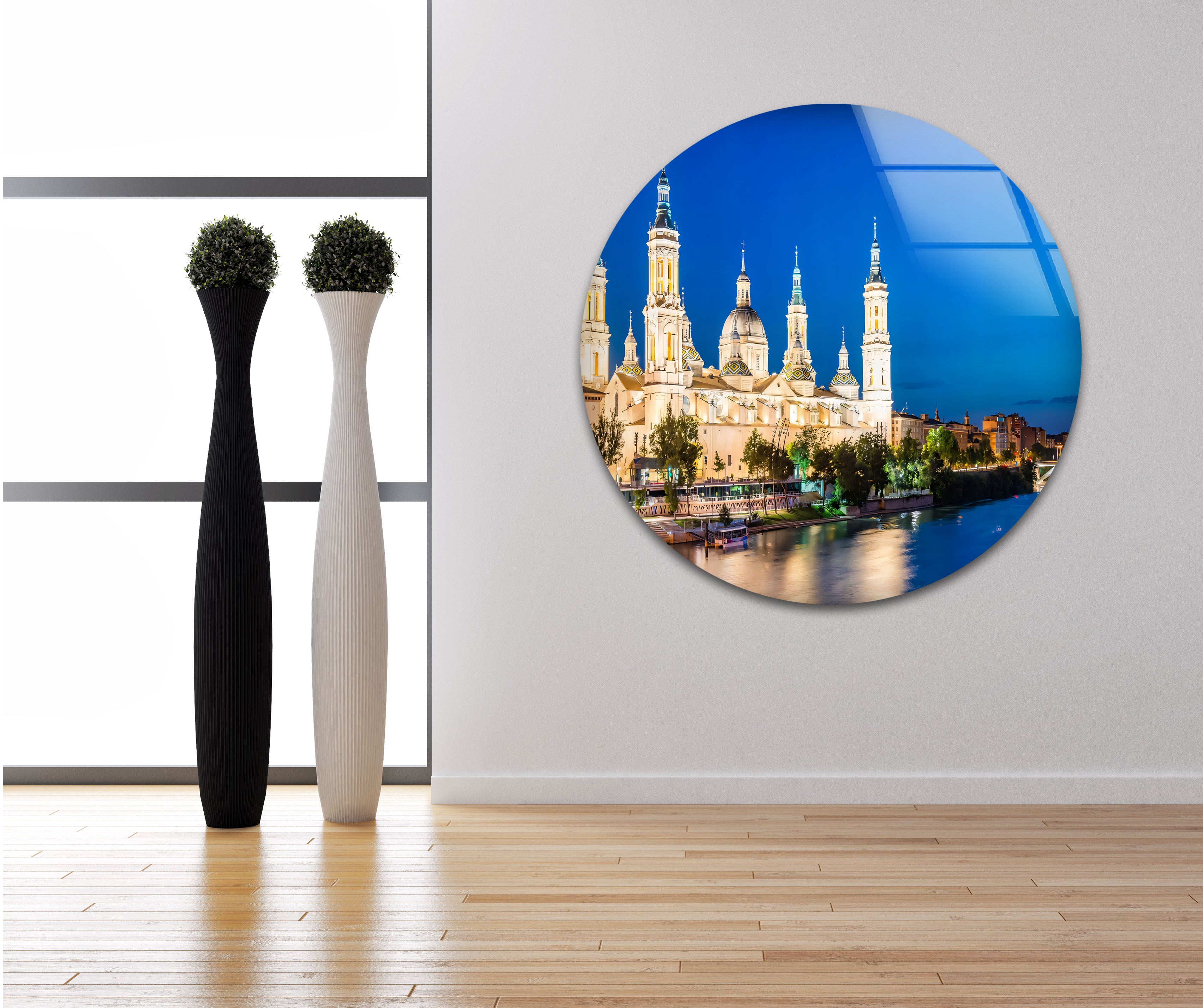 Basilica del Pilar Glass Wall Art - Stunning Night View of Zaragoza's Iconic Landmark | Religious Home Decor & Spanish Souvenir Gift for Travel Lovers