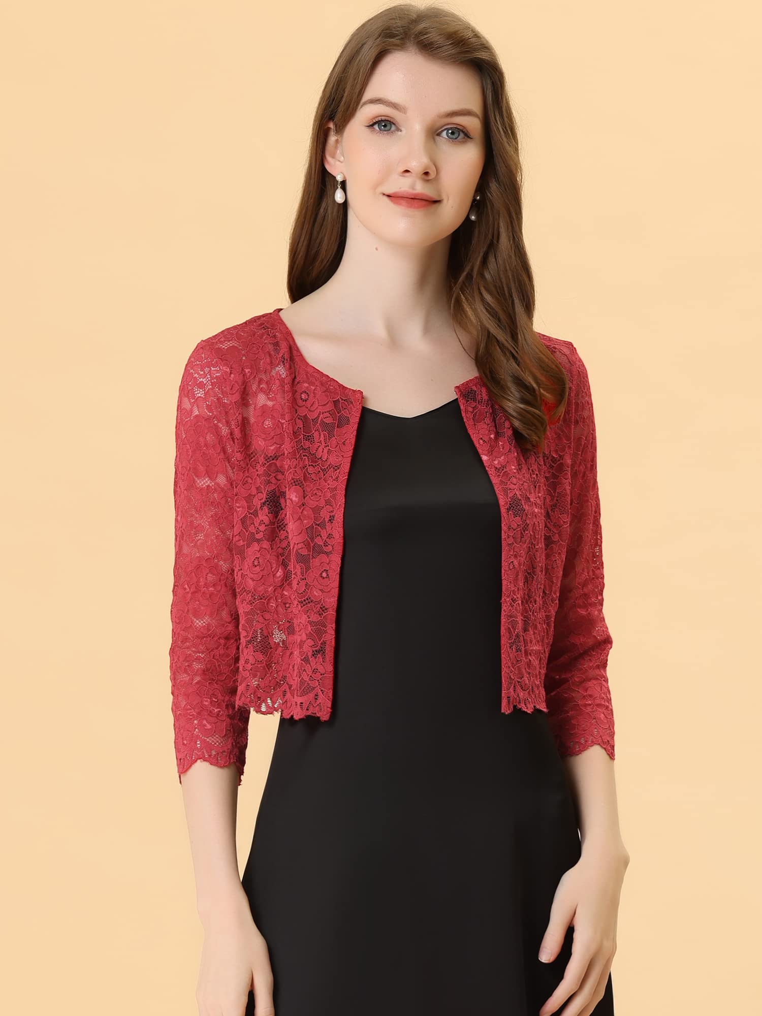 Allegra K Women's Lace Cardigan - Elegant Open Front Floral Sheer Cropped Bolero Shrug for Weddings, Parties & Date Nights
