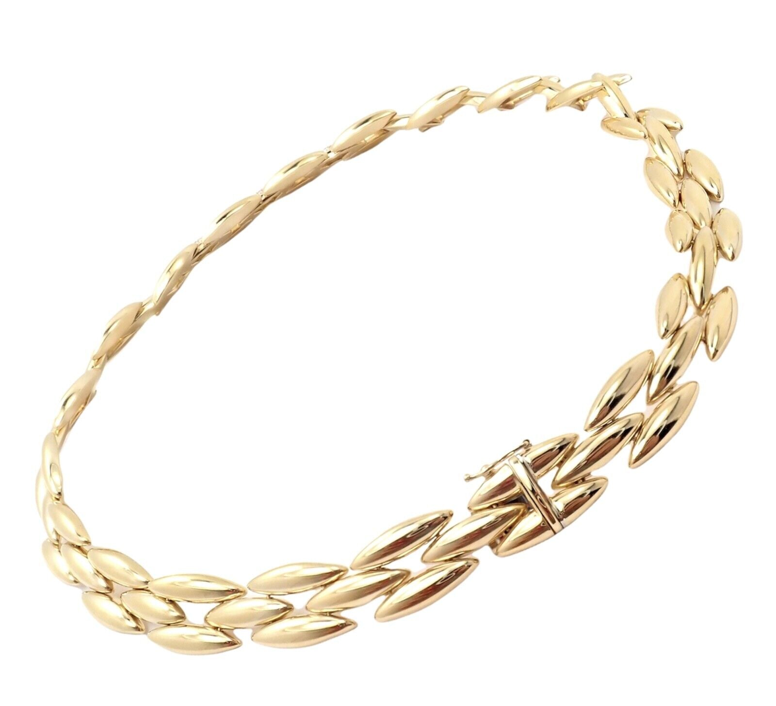 Authentic Cartier 18K Yellow Gold Diamond Three-Row Gentiane Rice Link Necklace for Women - Luxury Jewelry Gift for Anniversary, Birthday & Special Occasions