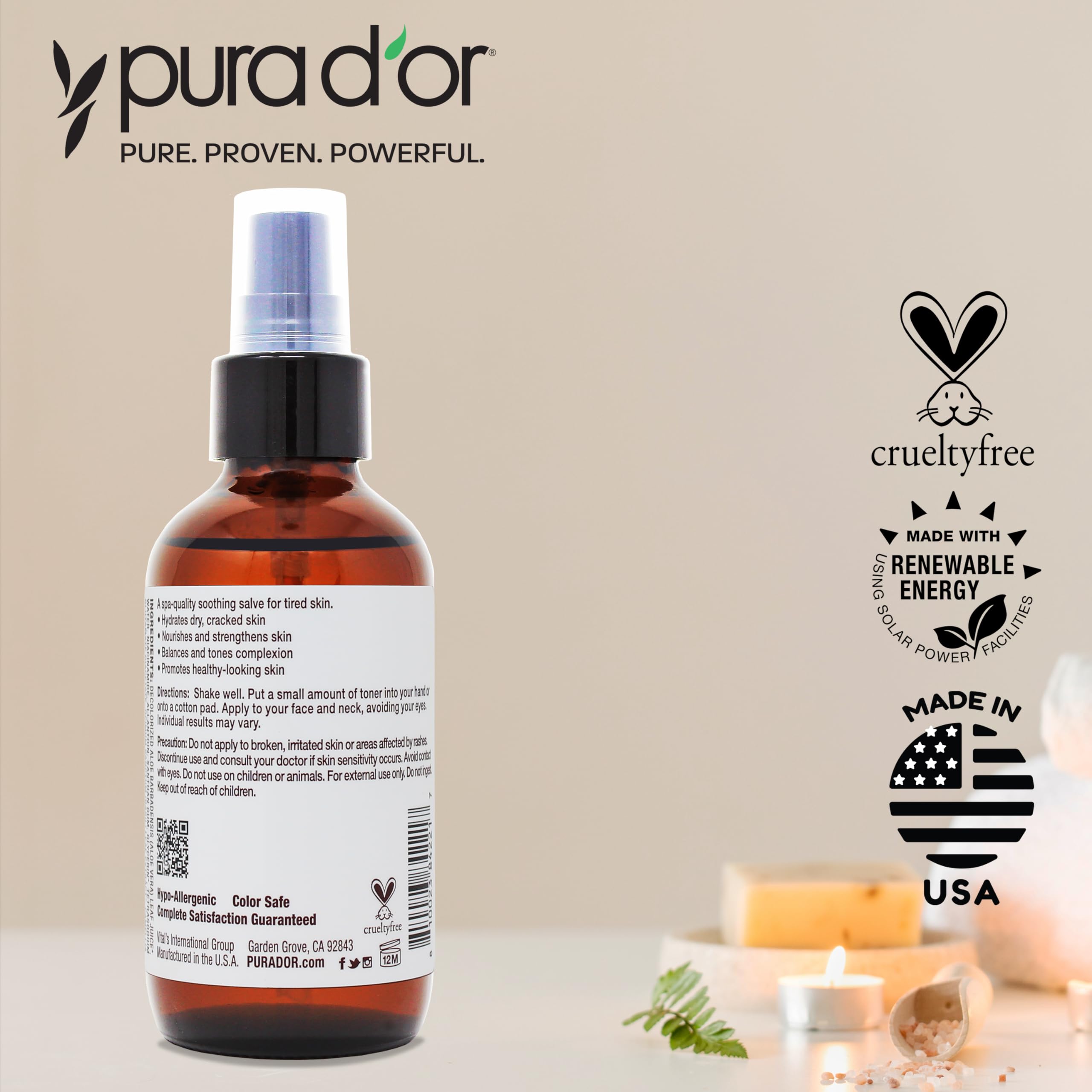 PURA D'OR 3.3 Oz Rice Water Facial Toner - Hydrating & Balancing Face Toner with Natural Extracts for Radiant Skin - Alcohol-Free, Soothing Formula Improves Skin Texture - Travel Size for On-the-Go Skincare - Perfect for Daily Use, Morning & Night Routine
