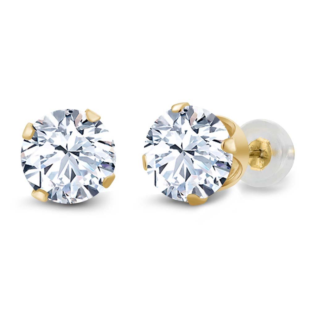 14K Yellow Gold 6MM Round Birthstone Stud Earrings for Women & Men | April Birthstone Jewelry, Mother's Day Gift, Anniversary Present - Gem Stone King