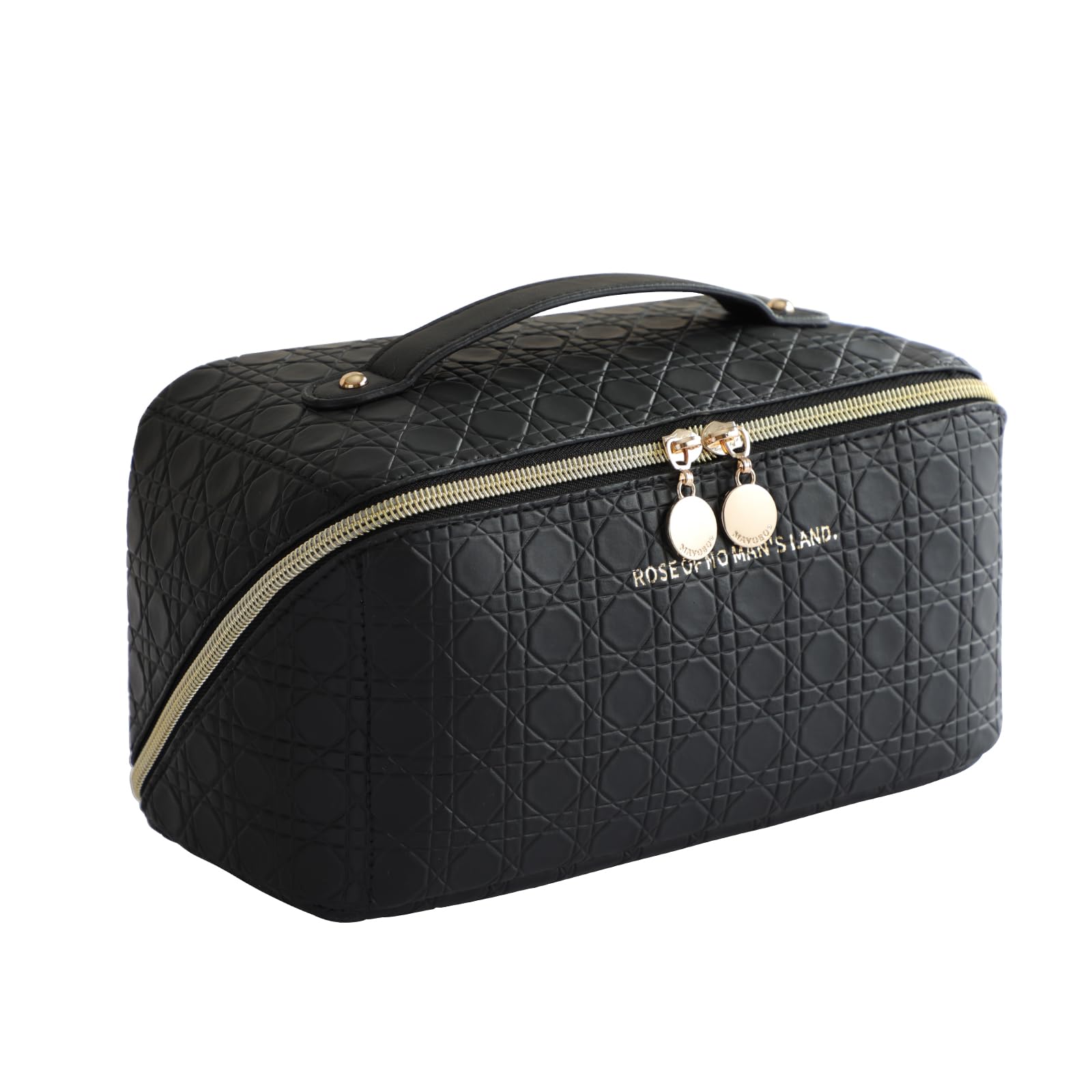Large Capacity Waterproof Travel Makeup Bag for Women - PU Leather Cosmetic Organizer with Divider, Portable Toiletry Case (Black) | Perfect for Air Travel, Gym, Vacation & Daily Use