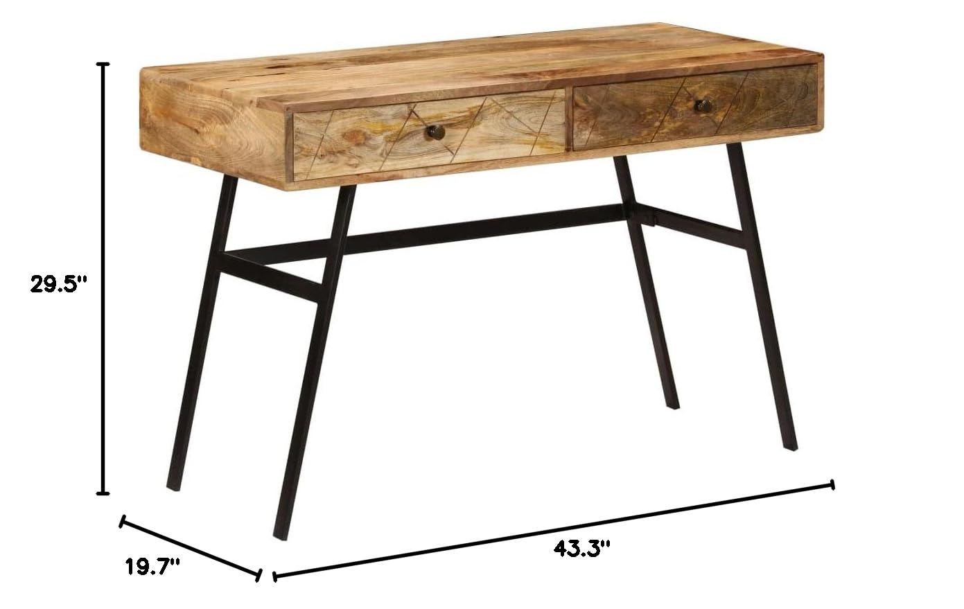 CHARMMA Solid Mango Wood Writing Desk with 2 Drawers - 43.3