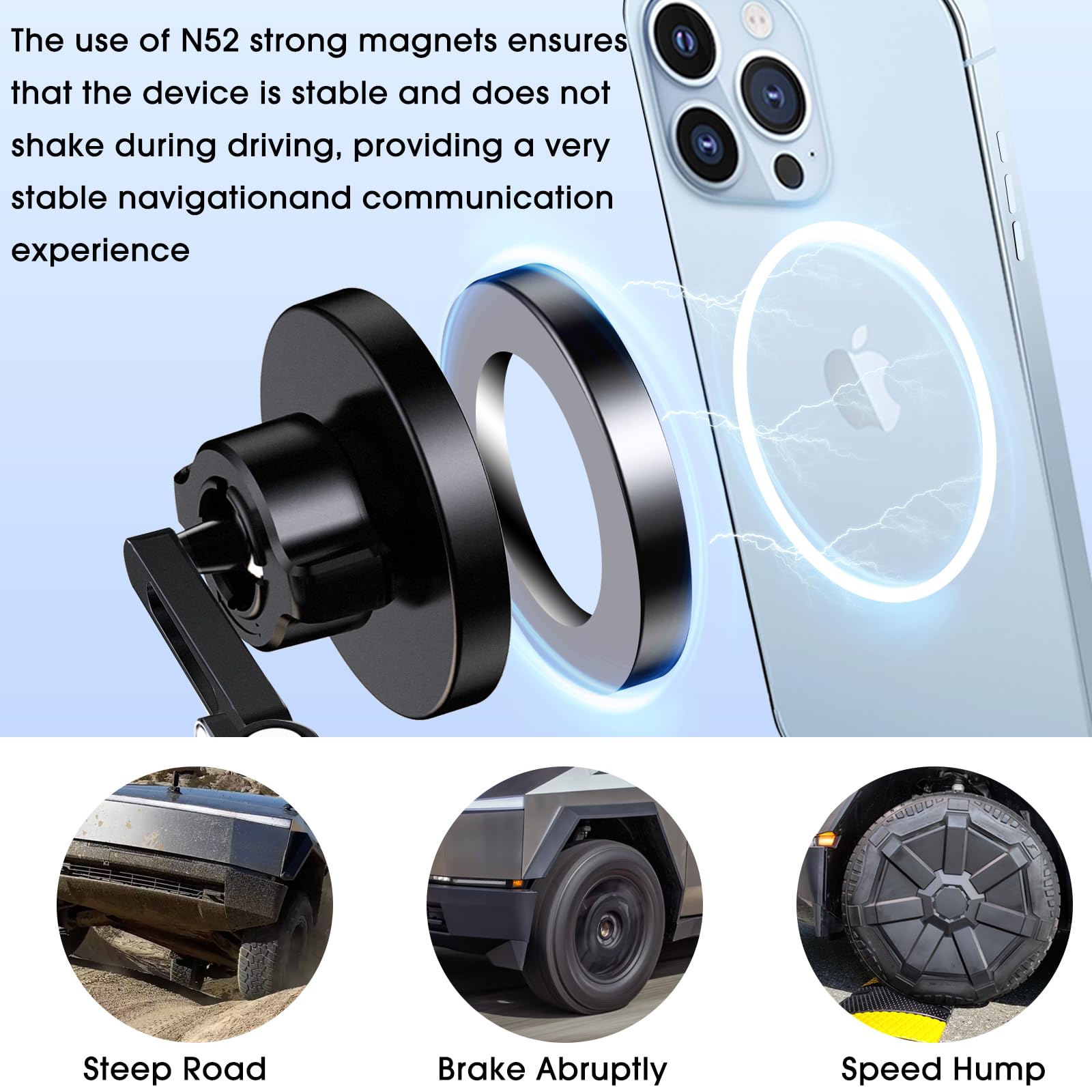 2024 Tesla Cybertruck Wireless Magnetic Phone Mount | 15W Fast Qi Fast Charging | Magsafe-Compatible Car Accessory | Horizontal & Vertical Phone Positioning | Perfect for Hands-Free Navigation & Charging While Driving