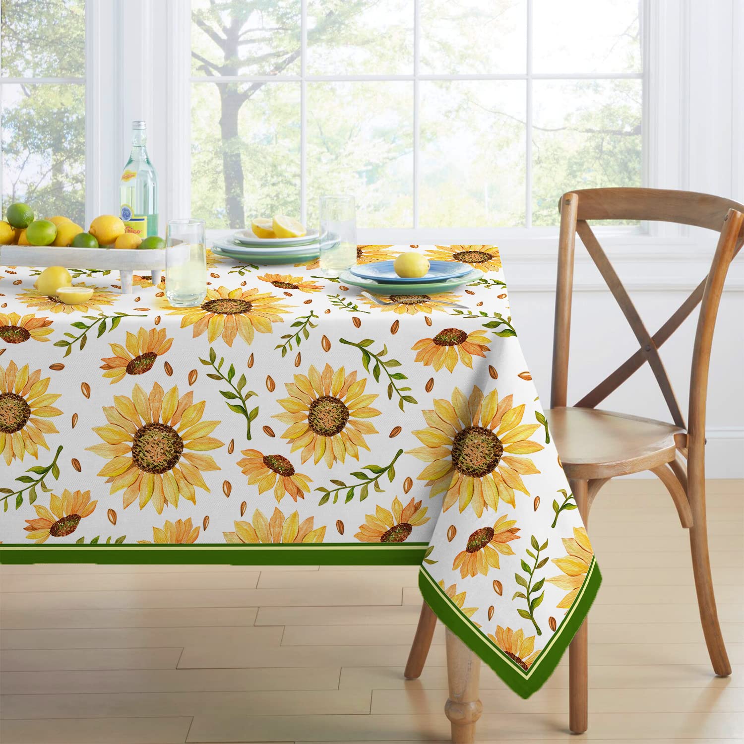 Sunflower Tablecloth - Yellow Floral Waterproof Fabric for Indoor & Outdoor Use, Wrinkle-Free & Durable, Fits Rectangle Tables 60x84, 60x102, 60x120 Inches - Perfect for Picnics, Parties, and Dining Decor