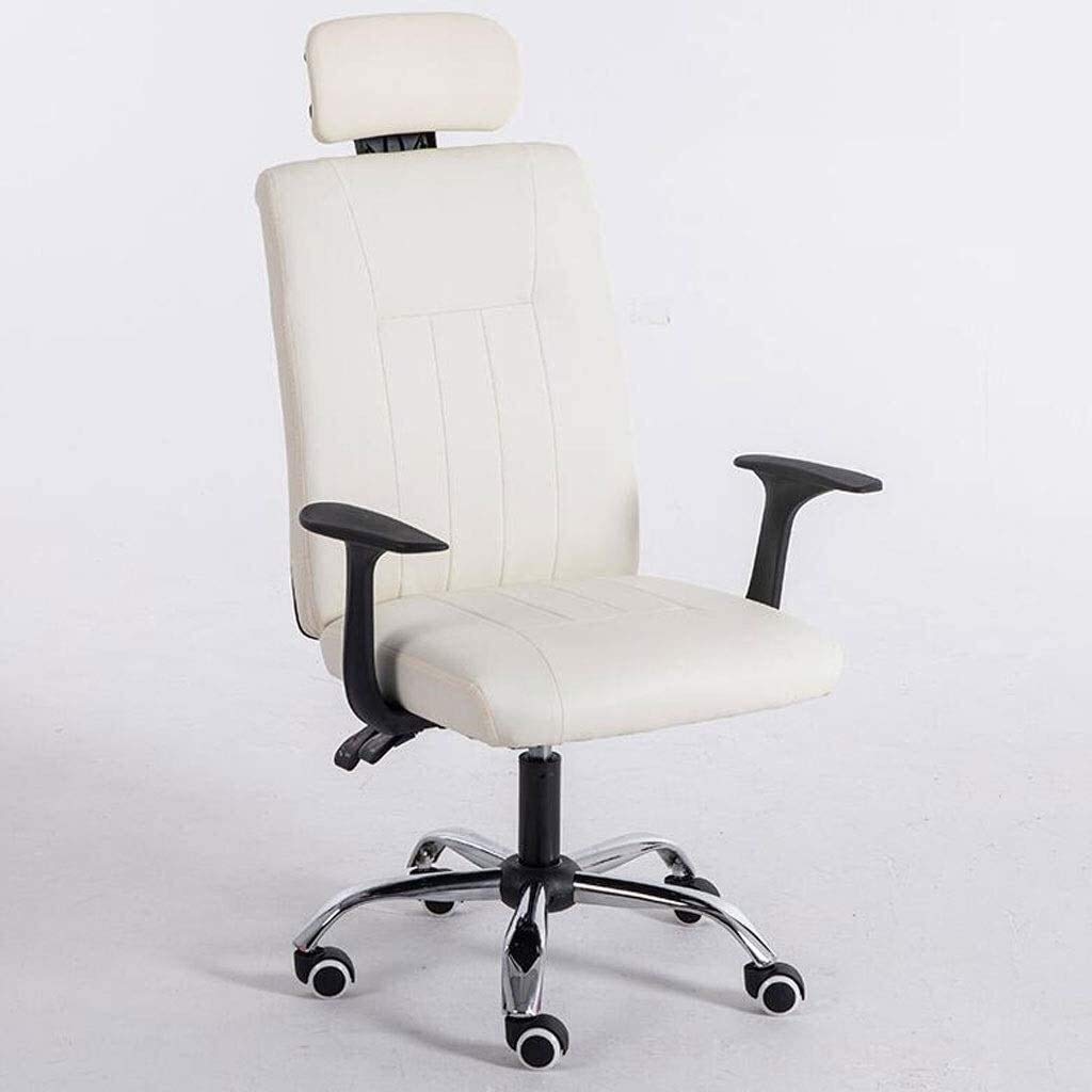 Premium White Leather Office Chair with Headrest - Ergonomic Mid Back Computer Desk Chair for Boss, Conference & Receptionist - Comfortable & Reliable for Home & Office Workspaces