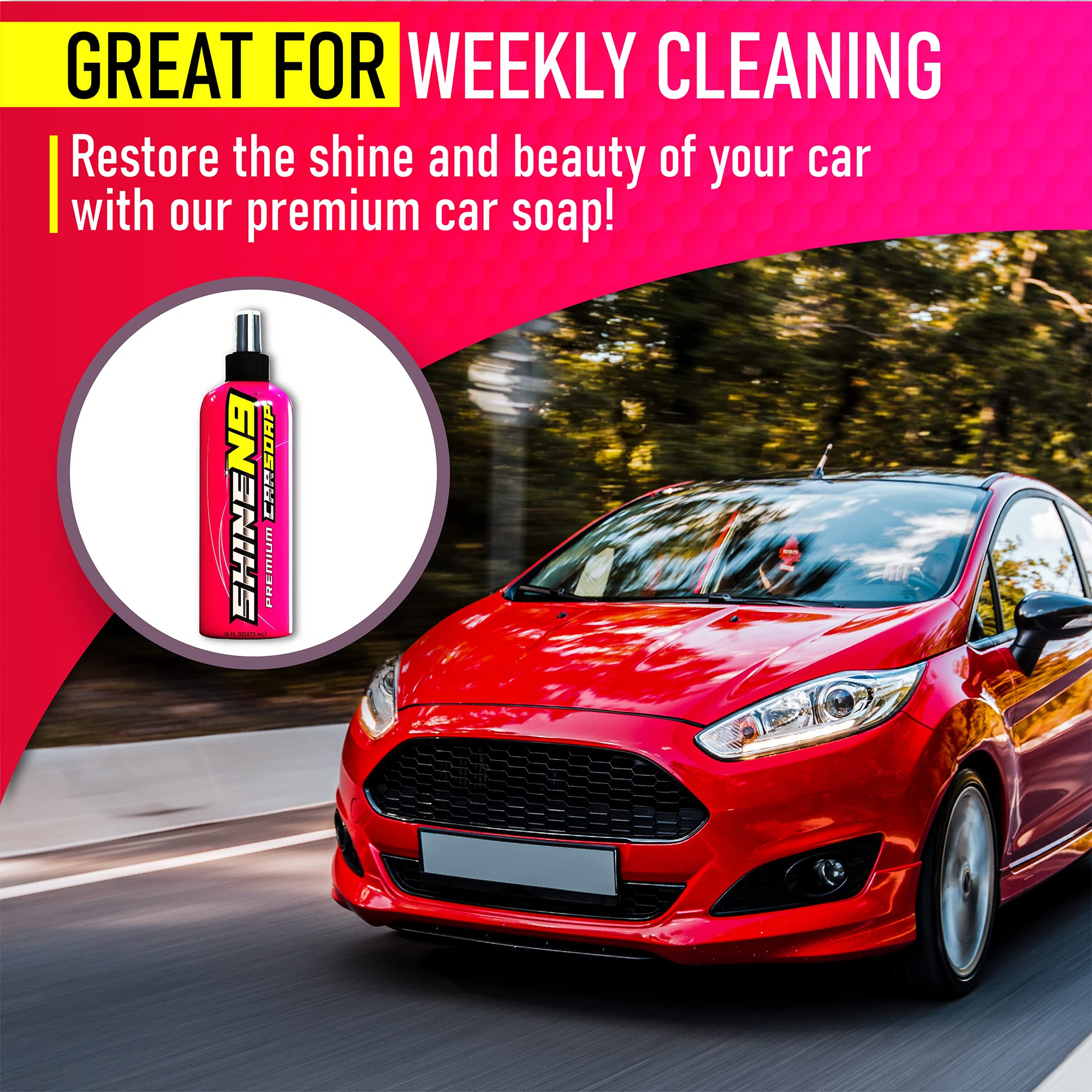 Premium Concentrated Car Wash Soap - 16 oz Gentle Foaming Car Detergent for Dirt, Grime, Pollen & Dust - Streak-Free Fast Cleaning Lather - Ideal for Hand Washing, Auto Detailing & Vehicle Maintenance