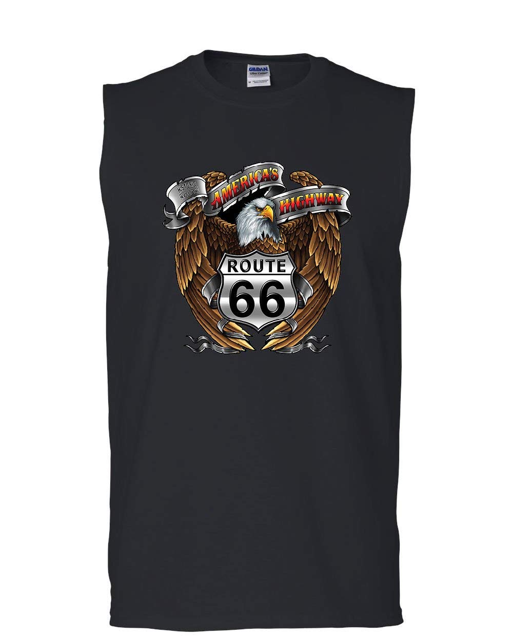 Route 66 America's Highway Vintage Muscle Shirt - Bald Eagle Motorcycle Club Sleeveless Tank Top for Men - Perfect for Biker Rides, Road Trips & Patriotic Events