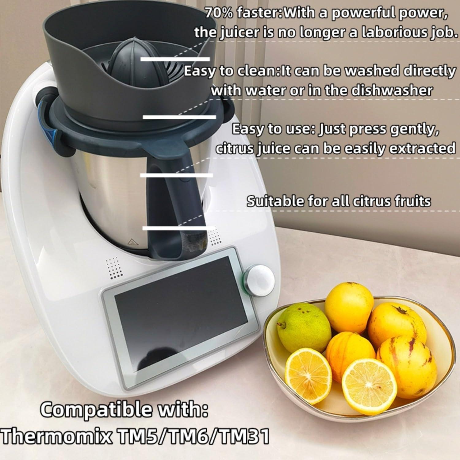 Rotary Orange Juicer for Thermomix TM5/TM6/TM31 - Citrus Press Extractor with Pulp Separation - Compatible with Thermomix Accessories - Perfect for Fresh Juice, Cocktails, and Healthy Drinks at Home