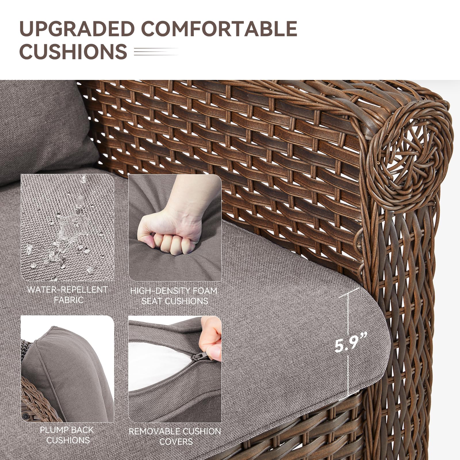 Brown Rattan Patio Loveseat with Water-Resistant Cushions - Outdoor Wicker Sofa for Garden, Balcony, Backyard & Poolside - Perfect for Relaxing, Entertaining & Sunbathing (1PC)