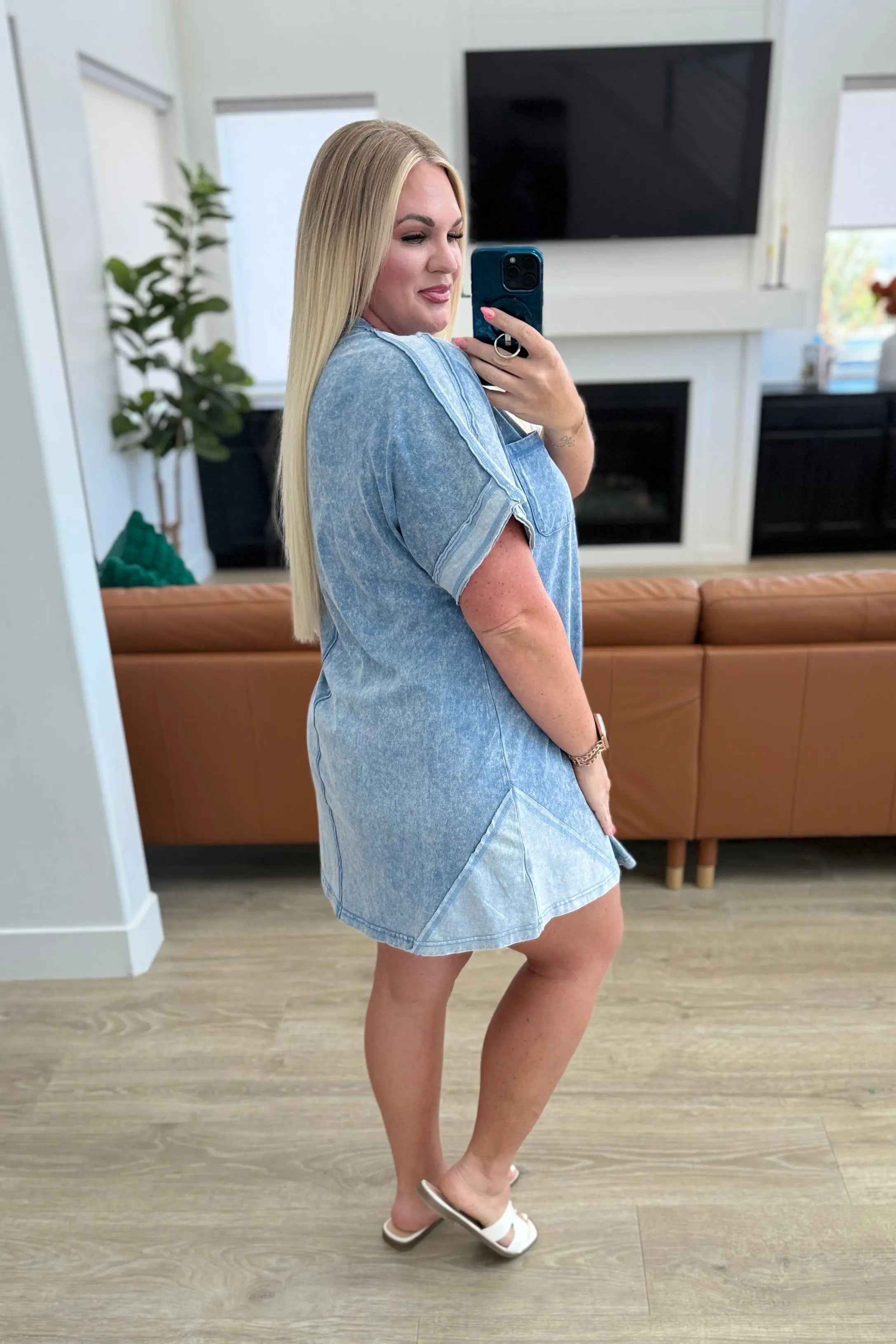 Stylish Denim Mini Dress with Mineral Wash - Perfect for Casual Outings, Dates & Summer Fashion