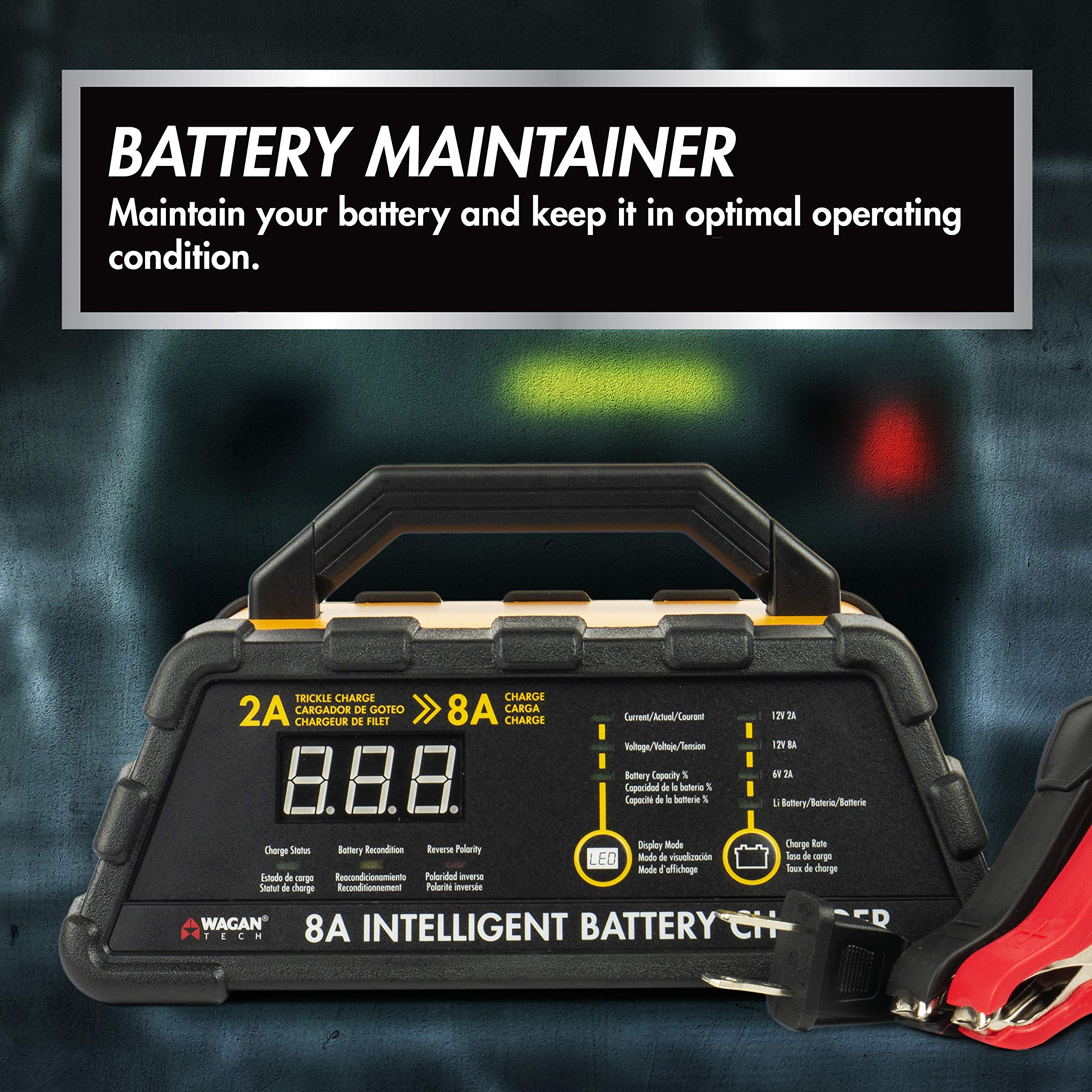 Wagan EL7406 8A Smart Battery Charger & Maintainer - 6V/12V Fully Automatic for Car, Motorcycle, Boat, RV - Trickle Charge & Desulfation Mode for Long-Term Storage