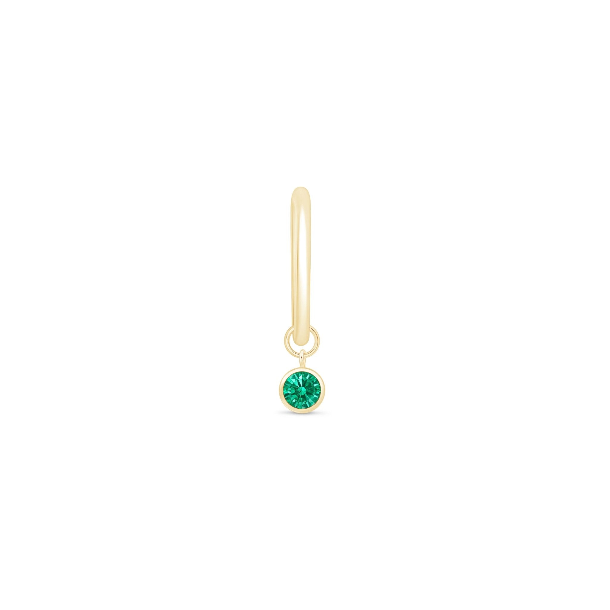 14K Solid Yellow Gold Bezel Set Emerald Charm Hoop Earrings - Perfect for Weddings, Parties & Everyday Elegance