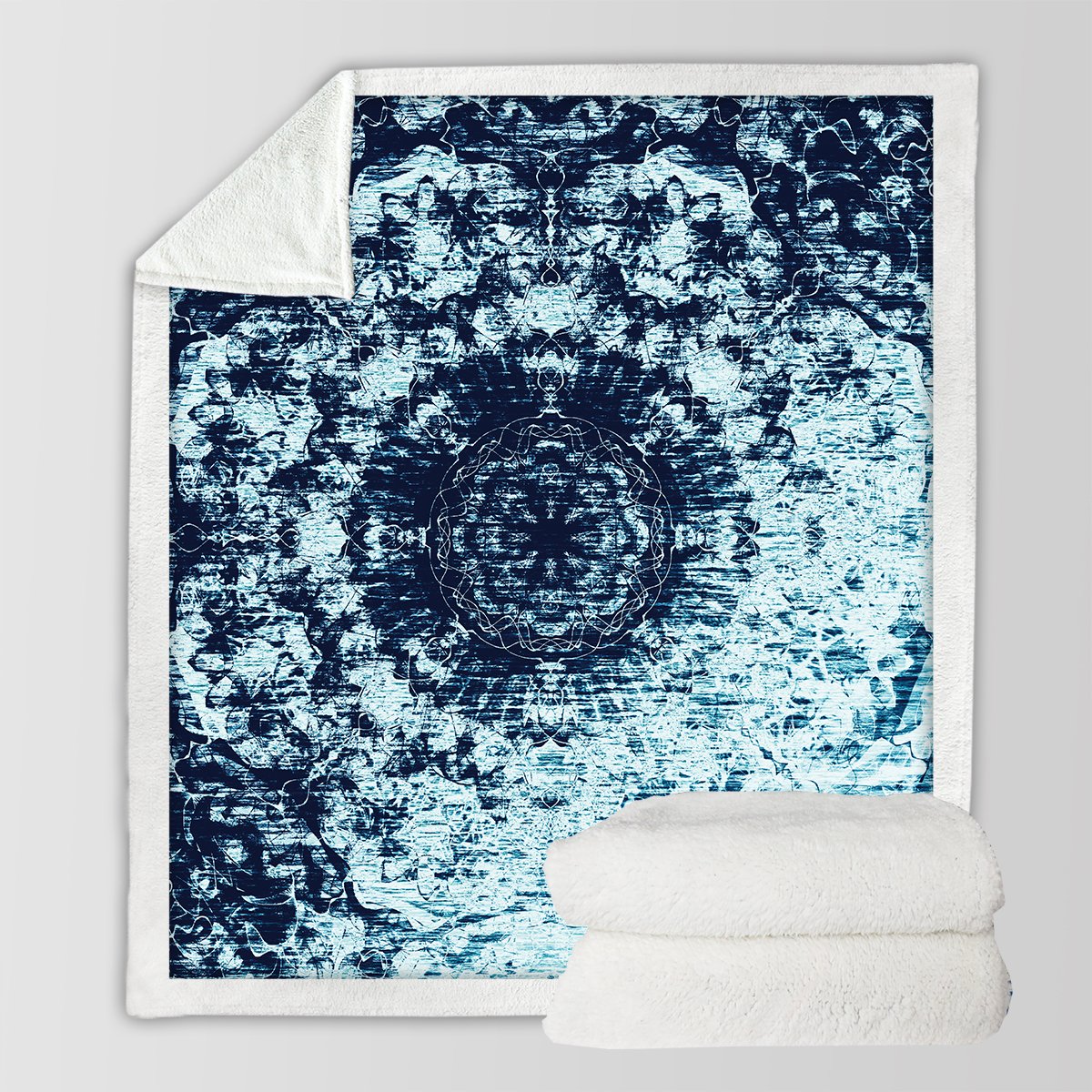 Sleepwish Blue Tie Dye Sherpa Fleece Blanket - Super Soft Boho Mandala Pattern Indigo Throw - 60