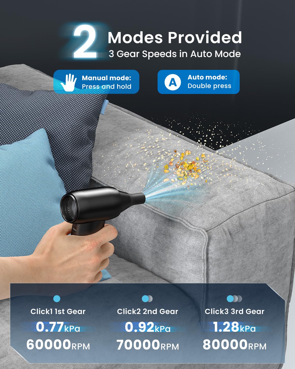 iDOO Cordless Electric Air Duster - 3-Speed for PC, Keyboard & Car Cleaning (Black)