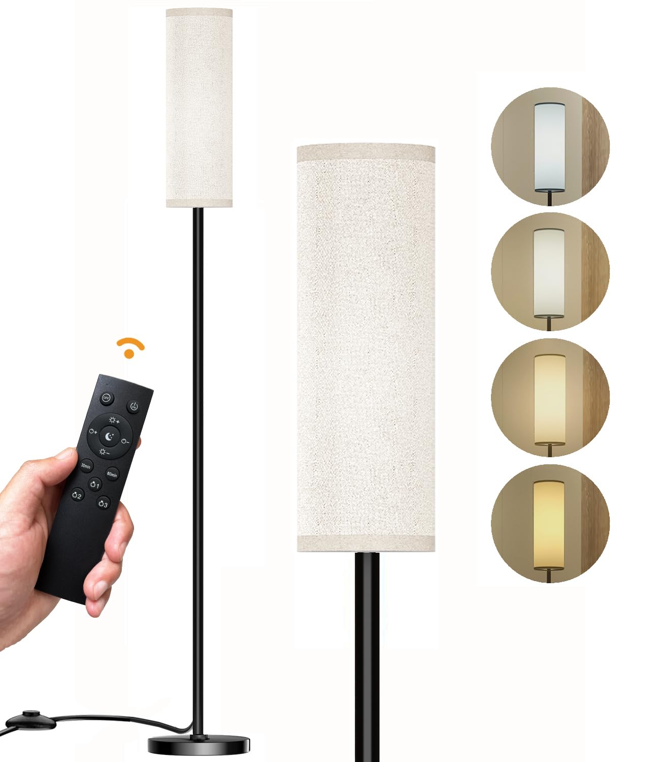 Modern LED Floor Lamp with Remote Control - Stepless Dimmable 12W Bulb Included, Standing Tall Lamp for Living Room, Bedroom & Office (Beige) | Perfect for Reading, Working & Creating Cozy Ambiance