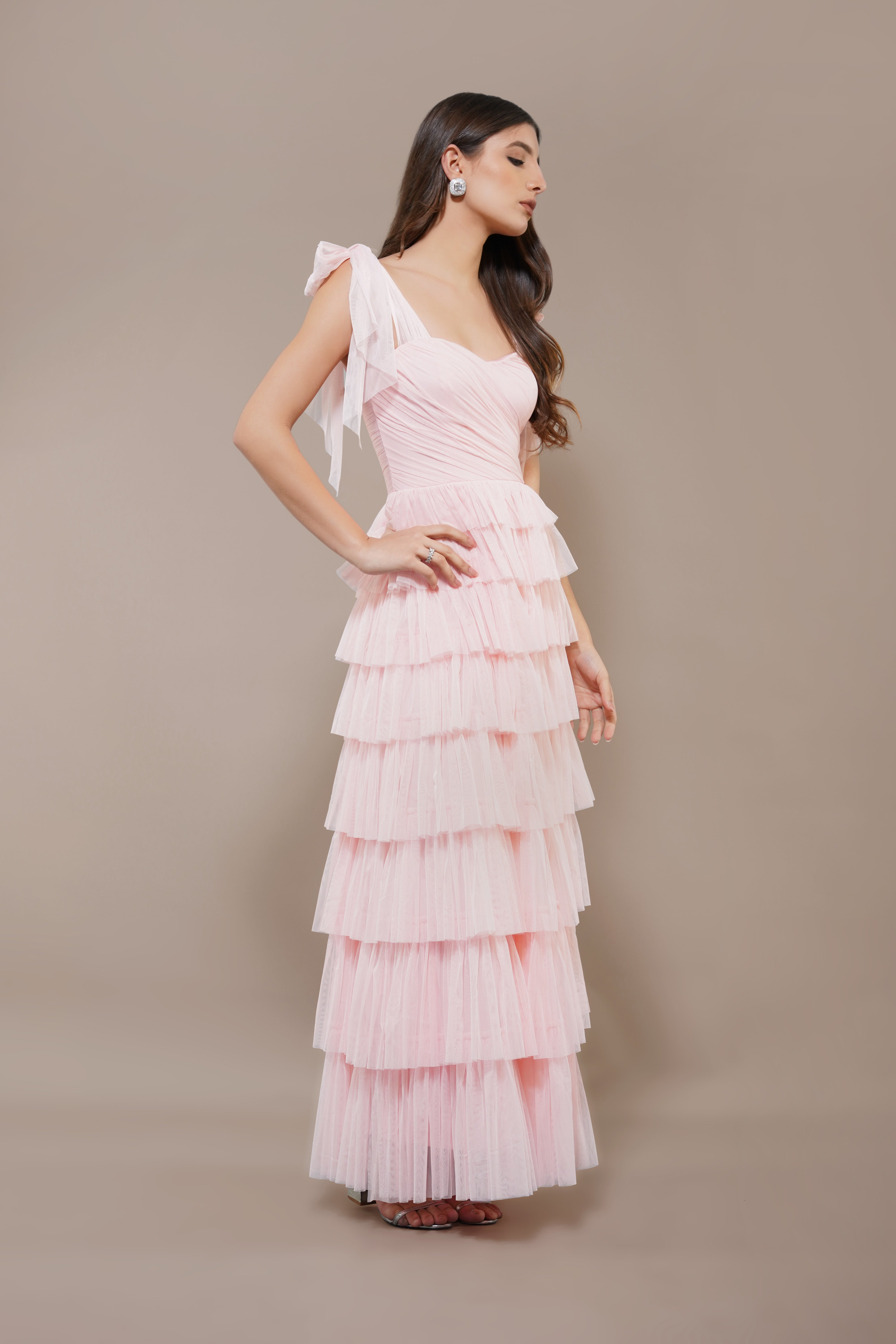 Ophelia Pink Maxi Dress with Tie Detail - Elegant Flowy Long Dress for Women, Perfect for Weddings, Parties & Summer Vacations