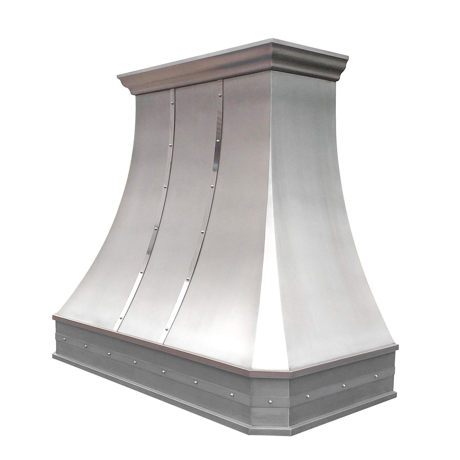 Premium RHM Curved Stainless Steel Range Hood with Custom Bands - Modern Kitchen Ventilation for Laura - Perfect for Home Chefs & Open-Concept Kitchens