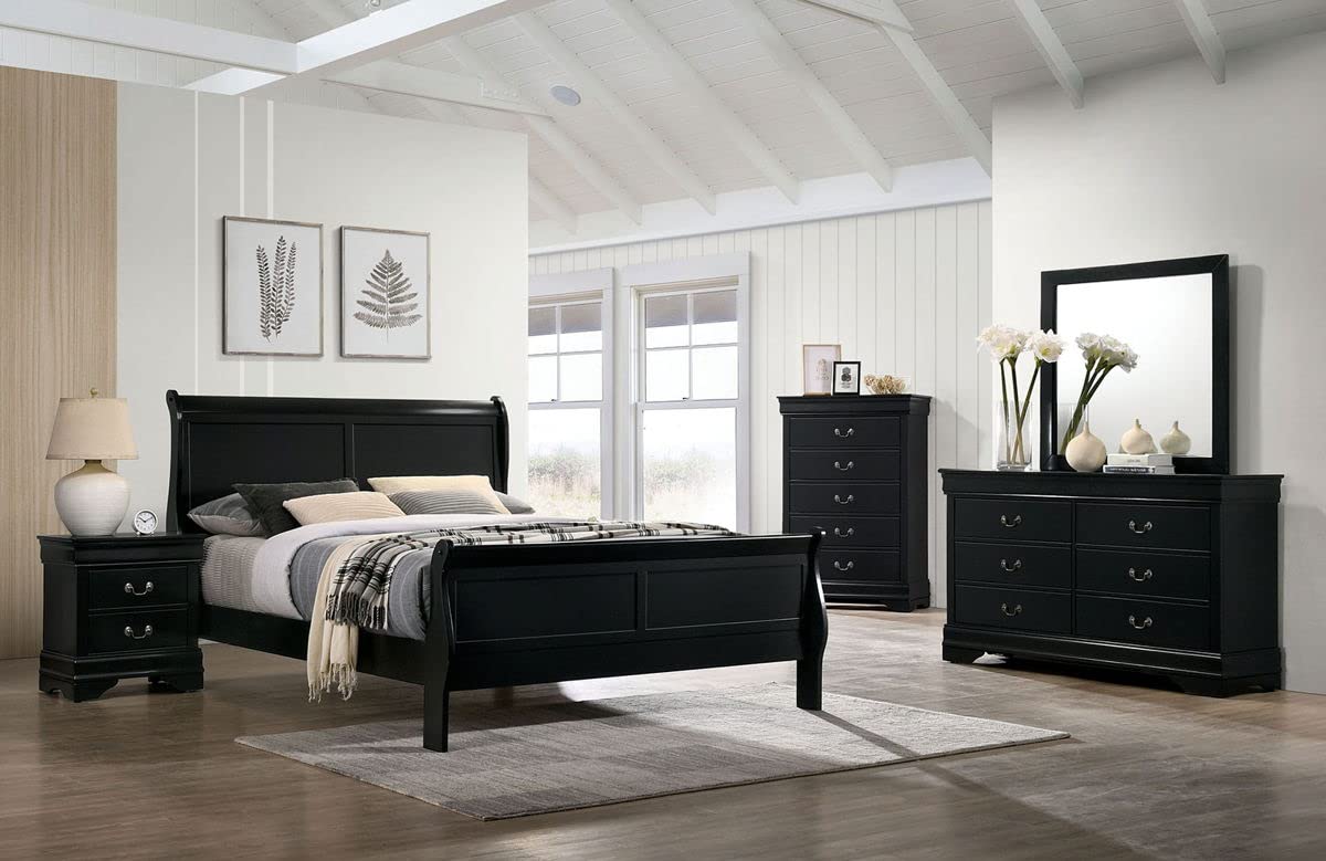 Henf Nightstand with 2 Drawers - Traditional Rectangular Bedside Table with Metal Ring Handles, Solid Wood Nightstand for Bedroom Furniture (Black) - Perfect for Small Spaces, Apartment Living & Guest Rooms